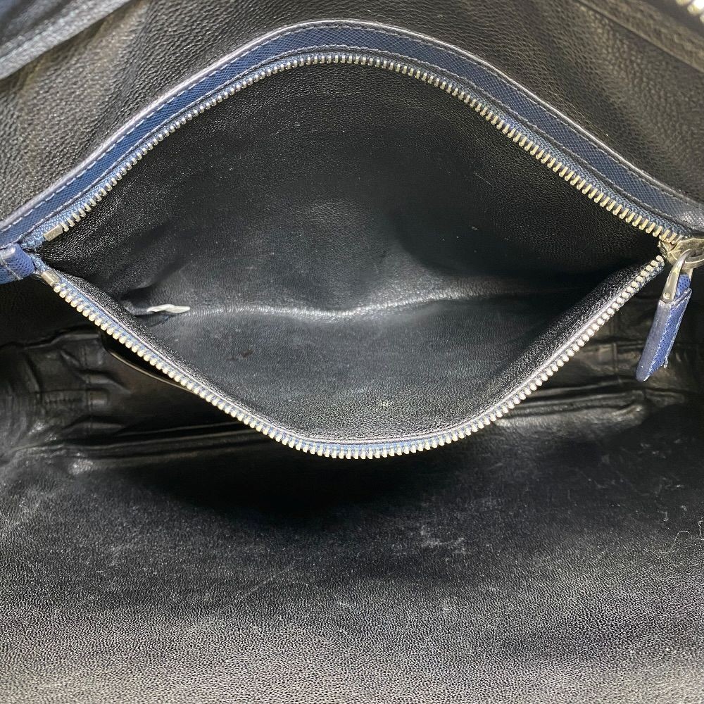 PRADA Business Bag Briefcase Triangle Logo Saffiano Leather Navy Silver