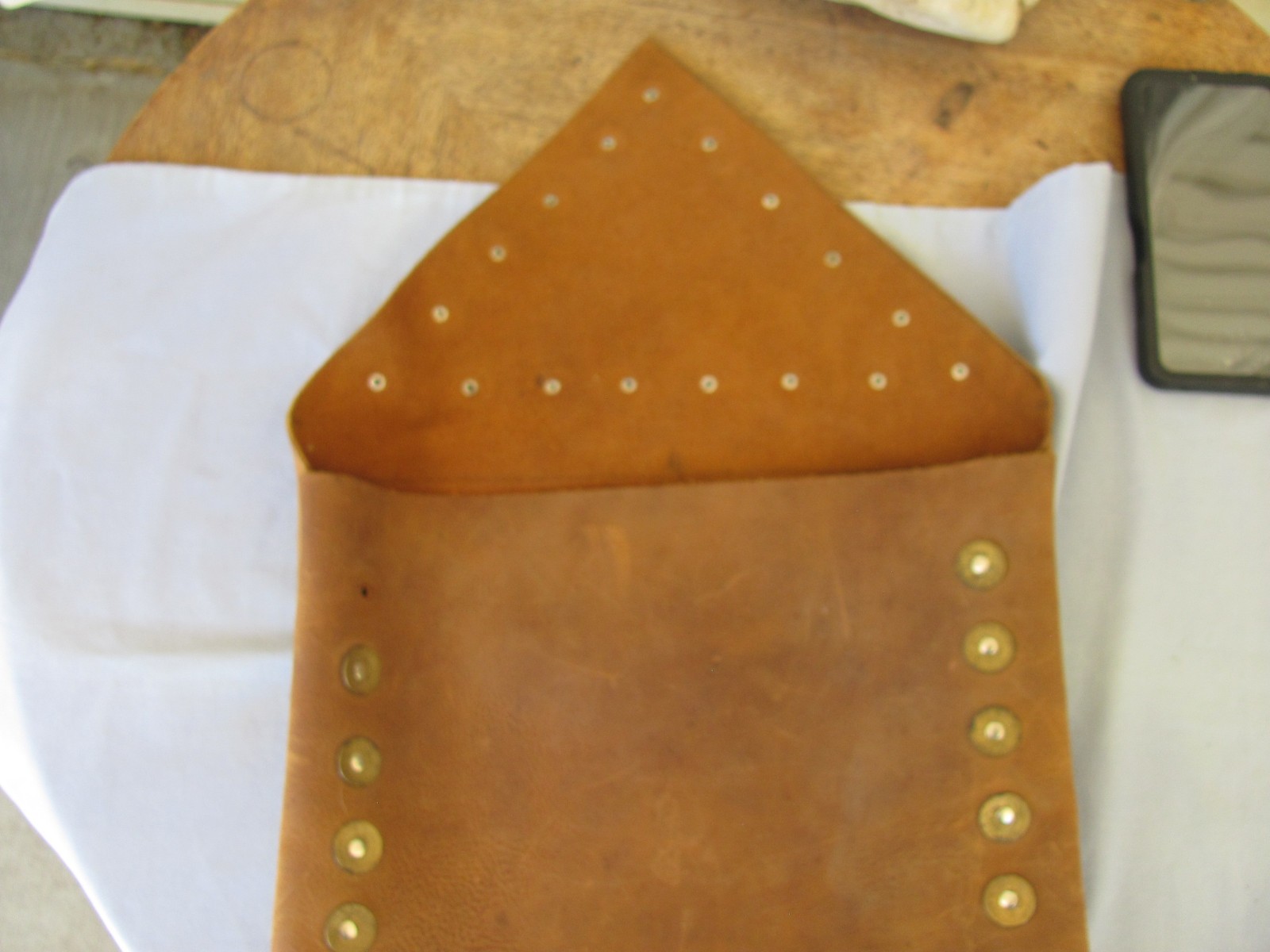 Hand Made Brown Leather Rustic Bag/Tote 12 Gauge Trim Pieces 15″T, 14″W, 1.5″D