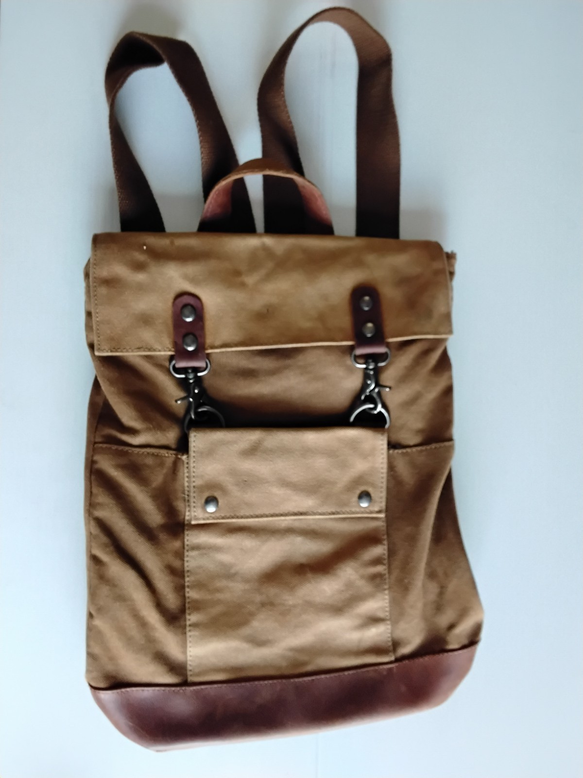 Hillside Heavy Cotton Canvas Twill & Leather Back Pack by TSD Snaps & Pockets