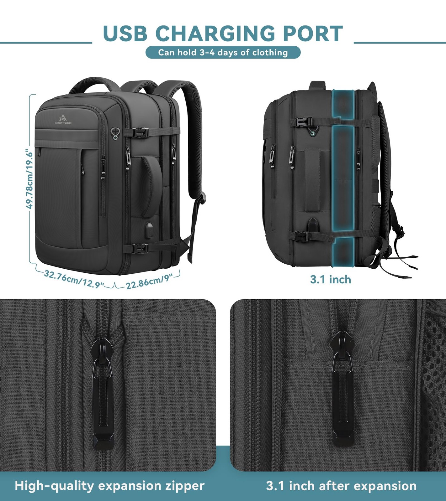 Travel Backpack, 50L Expandable Extra Large Laptop Backpack, Carry On Backpac…