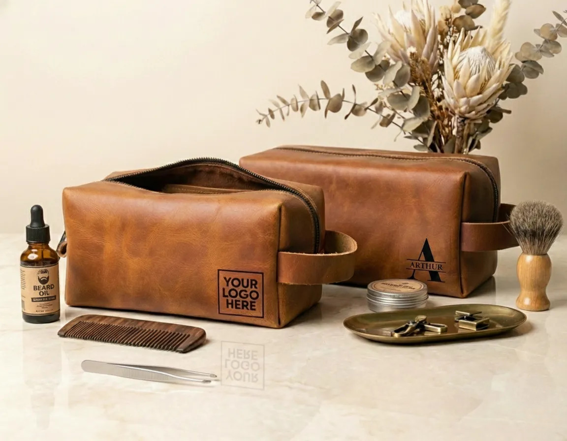 Vellaire Personalized Leather Toiletry Bag, Handmade Genuine Leather, Gift Bag