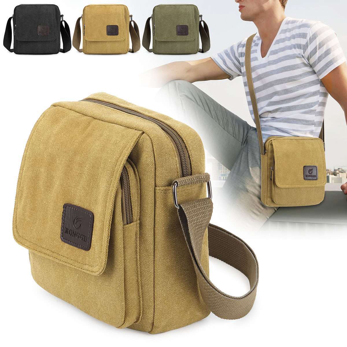 Men Vintage Canvas Crossbody Bag Portable School Satchel Messenger Shoulder Bags