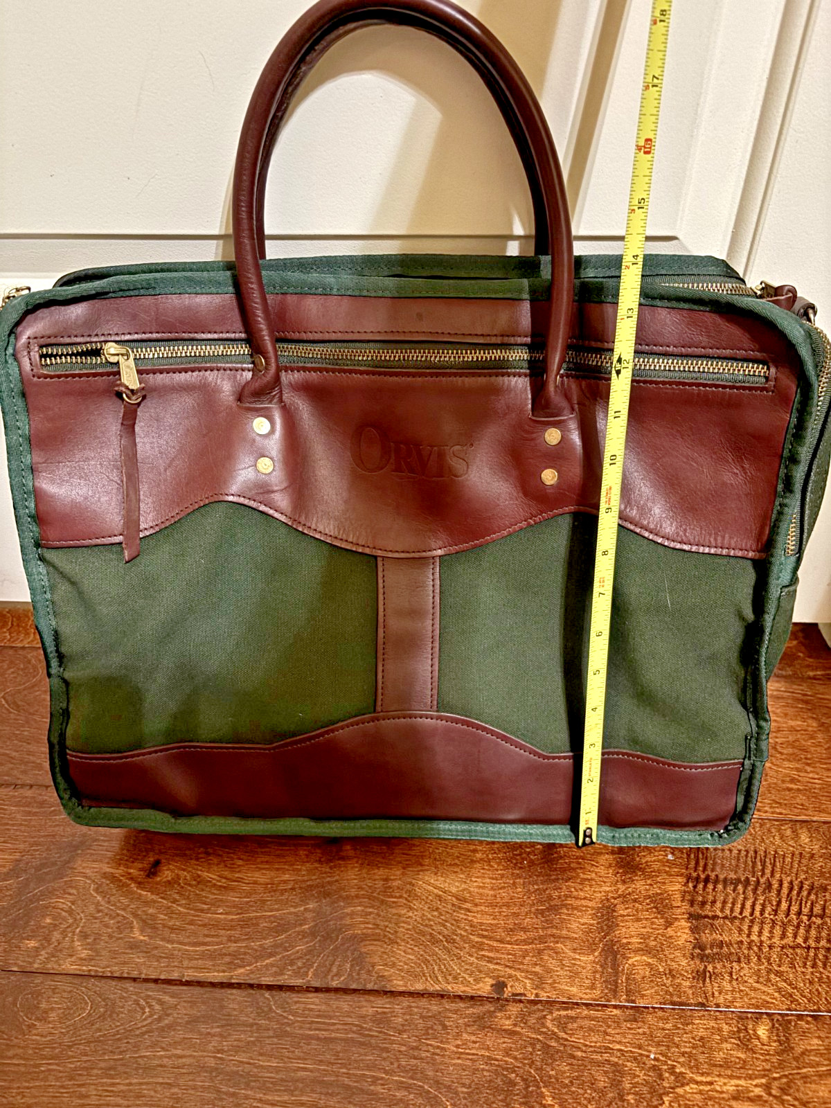 Orvis Battenkill Green Canvas Leather Briefcase/Messenger Bag