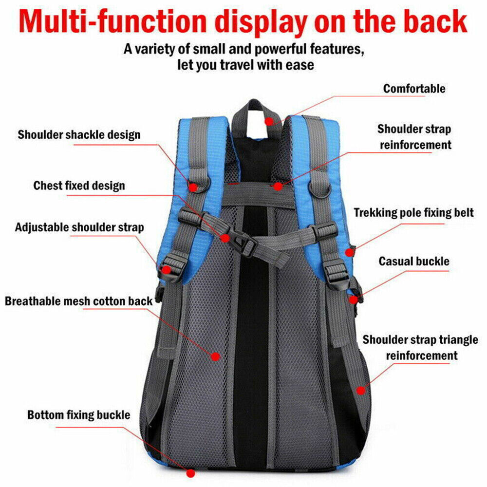 36L Nylon Travel Backpack Waterproof Outdoor Rucksack Men Camping Hiking Bag US