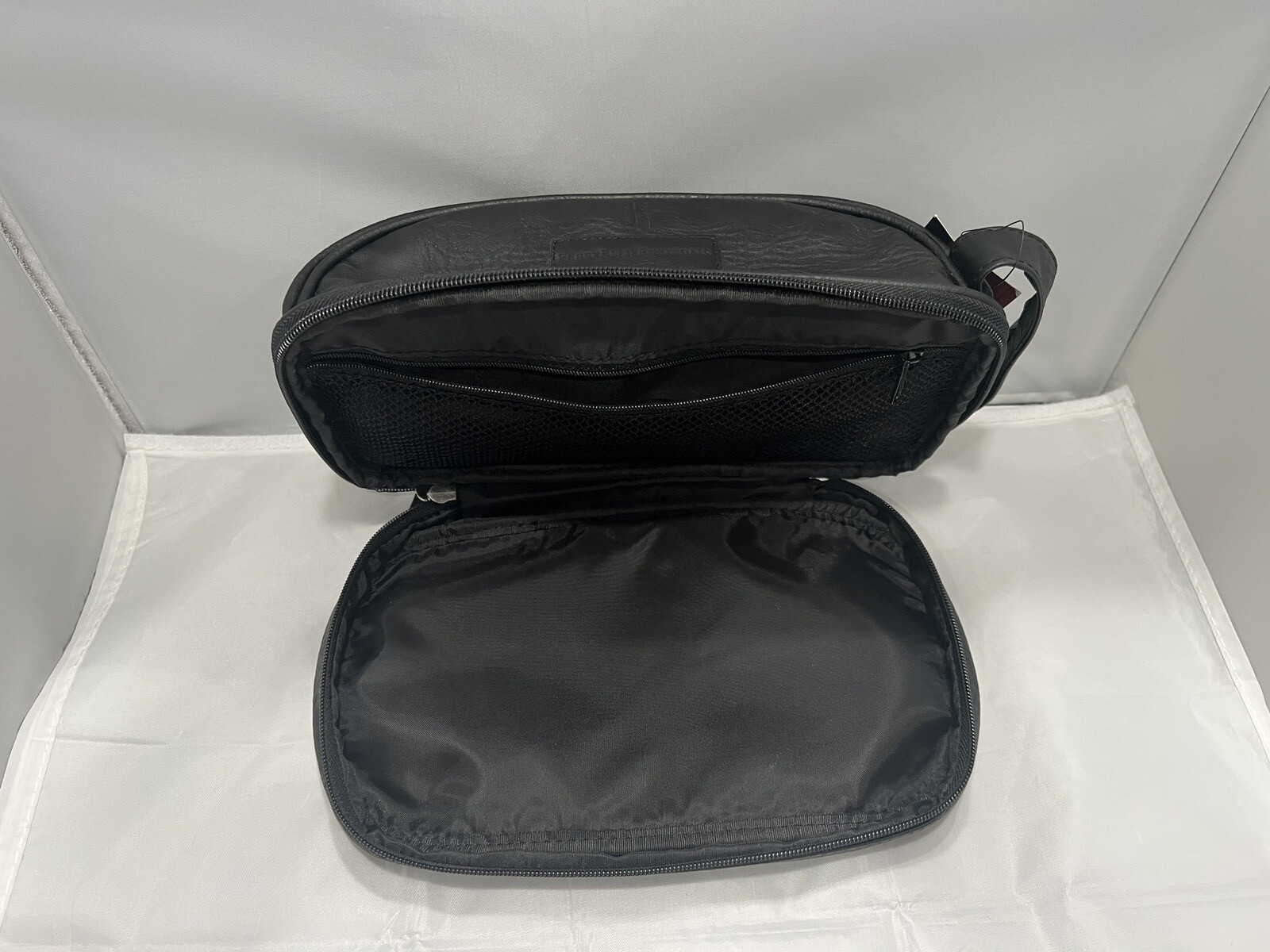 Perry Ellis Portfolio~Men’s Black Faux Leather Travel Kit Toiletry Bag W/Handle