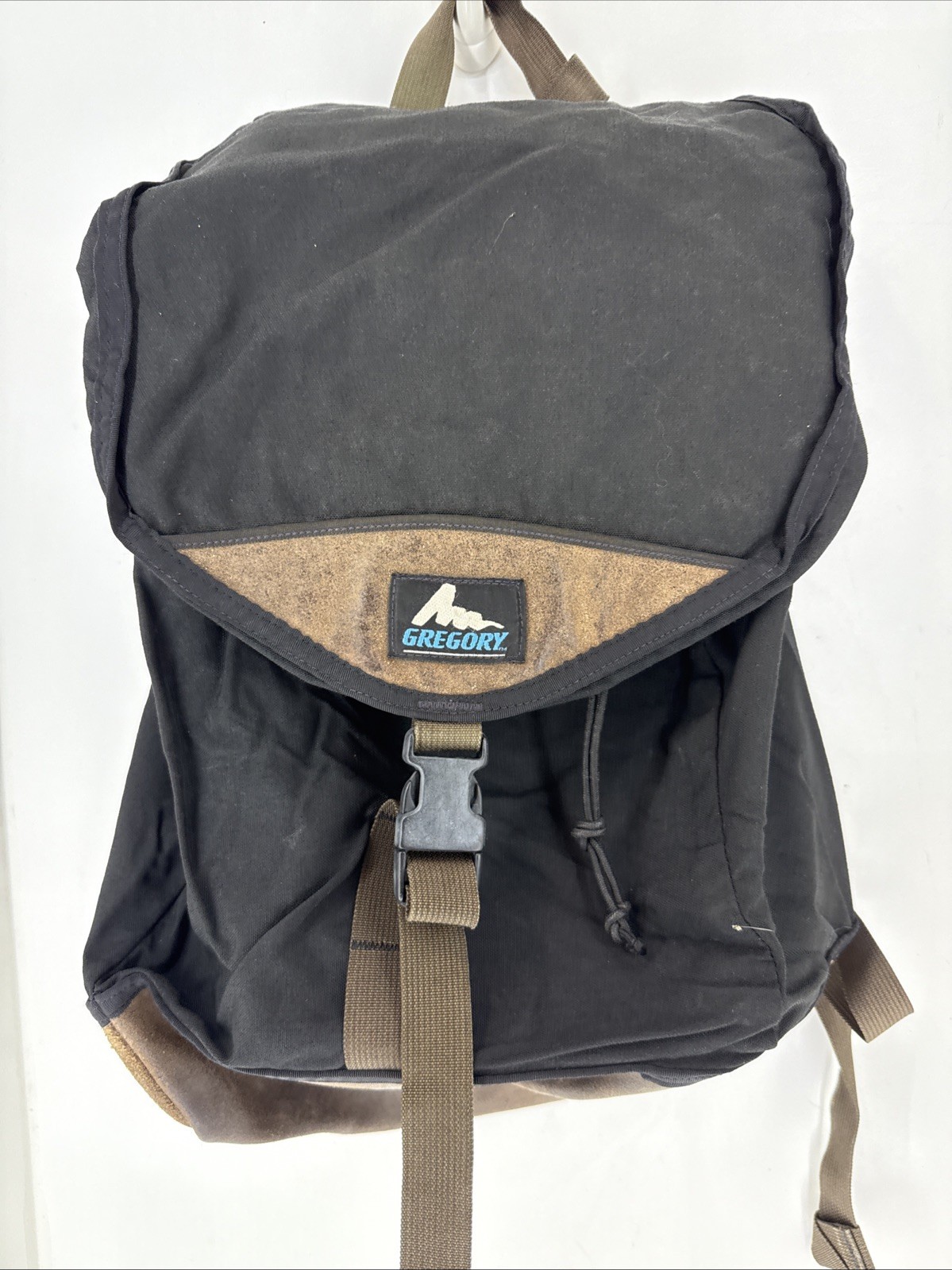 Vintage Gregory Top Load Backpack Black With Leather Bottom and Trim