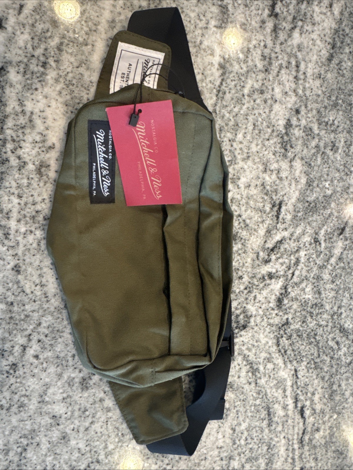 Mitchell & Ness Olive Waist Bum Bag Fanny Pack Nylon Brande Woven Label NWT