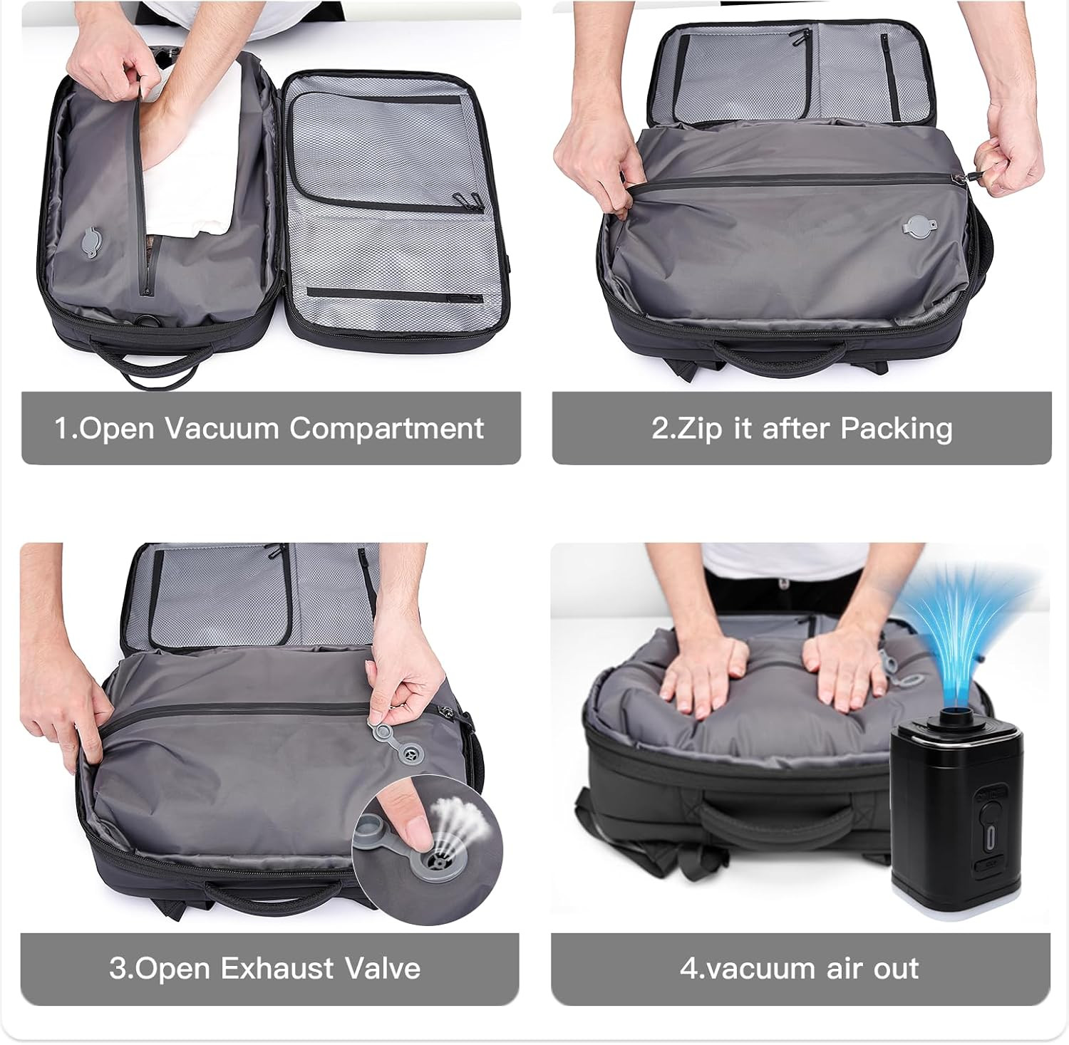 Secure Expandable Travel Backpack with Vacuum Compression Pump