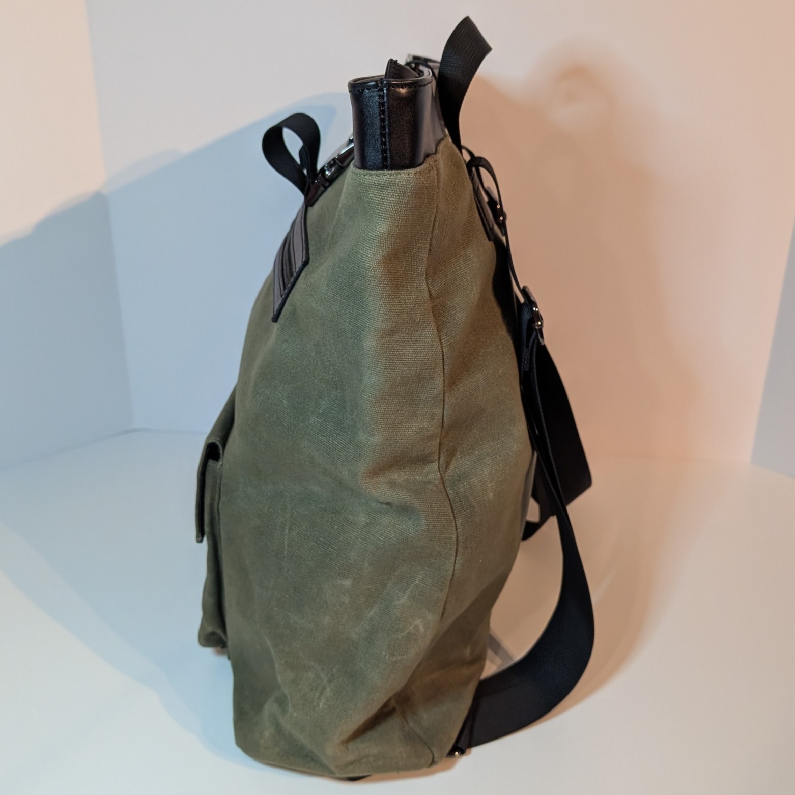 Express Rolltop Backpack Canvas Motorcycle Bicycle Messenger Bag, Green & Black