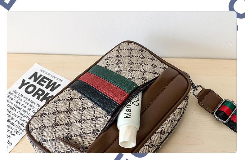 Casual Sling Bag Men PU Leather Messenger Crossbody Color Block Trendy Wide Stra
