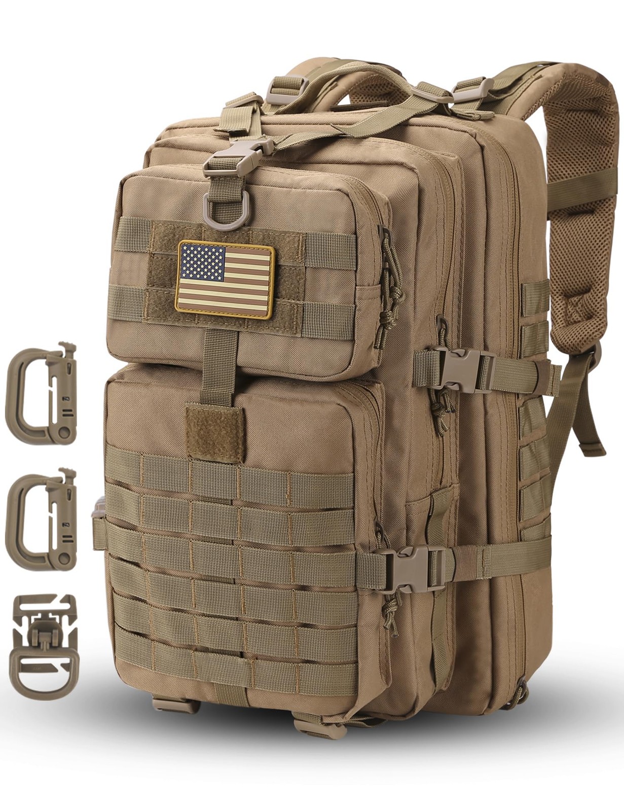 Assault Pack Tactical Backpack 3-Day Rucksack Coyote with USA Patch