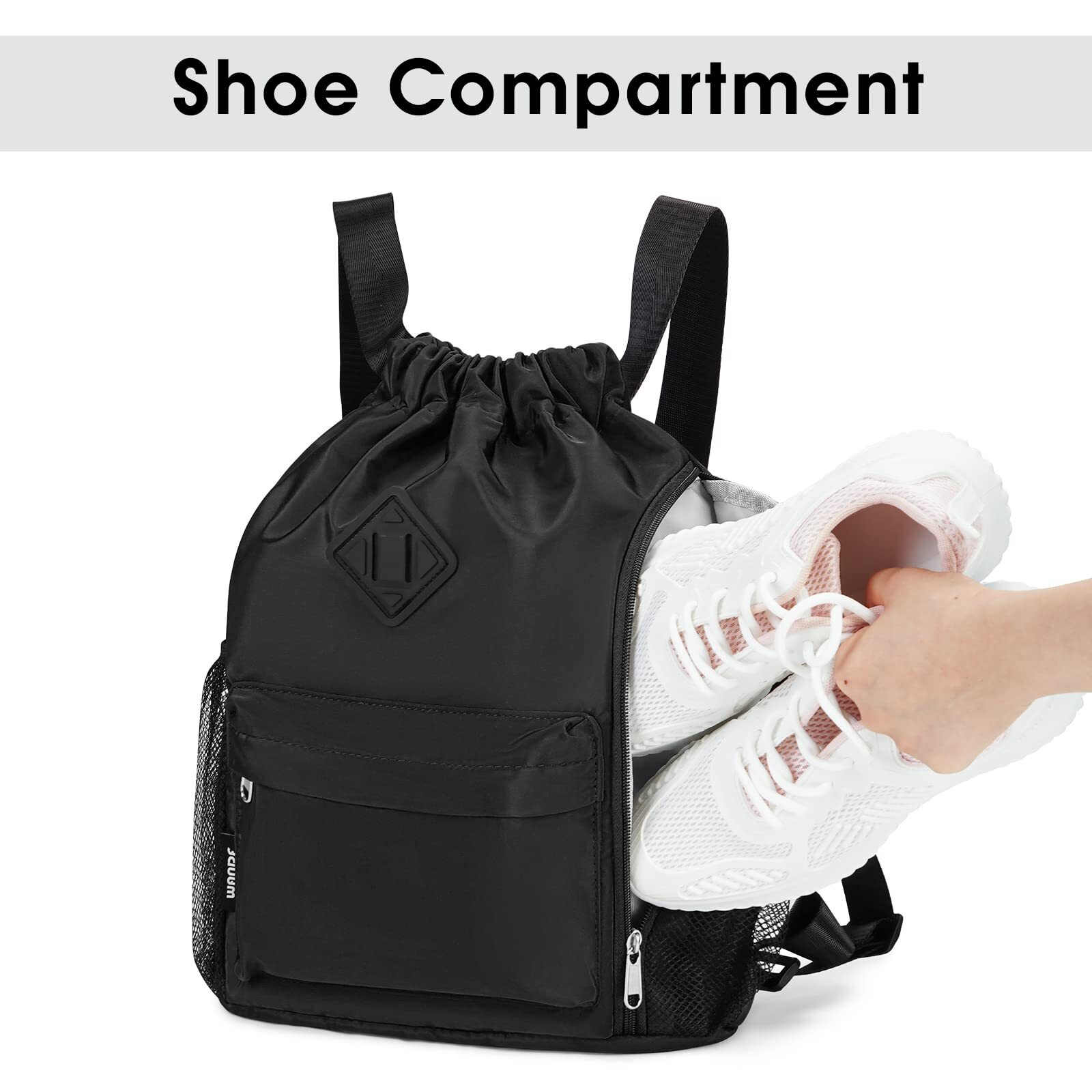 Drawstring Backpack Sports Gym Bag with Shoes Compartment Water-Resistant Str…
