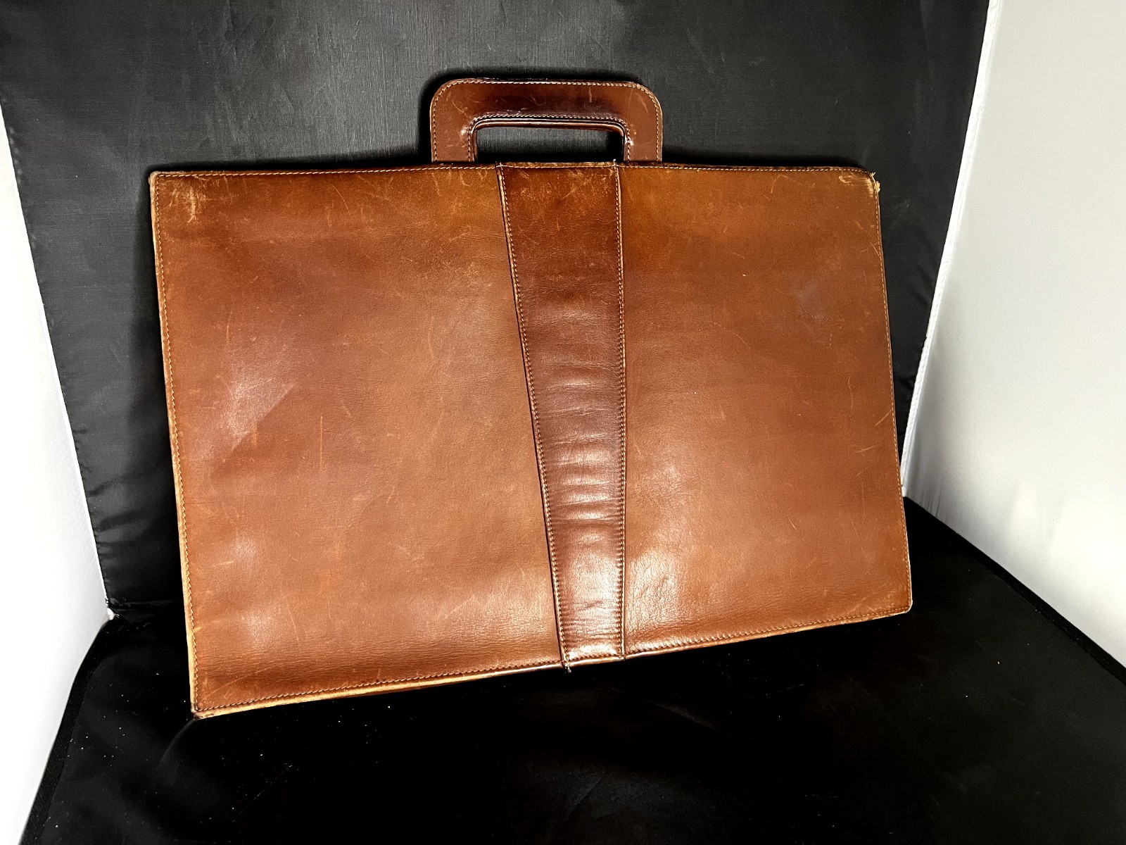 Vintage Hazel Brown Leather Brief Case with handles 17×11×3