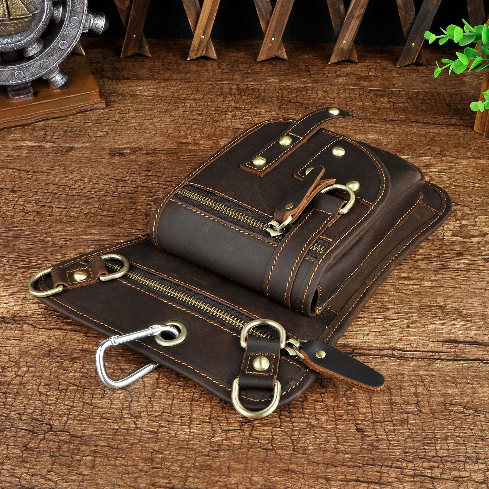 Mens Waist Pack Messenger Shoulder Bag Genuine Leather Motorcycle Drop Leg Bag