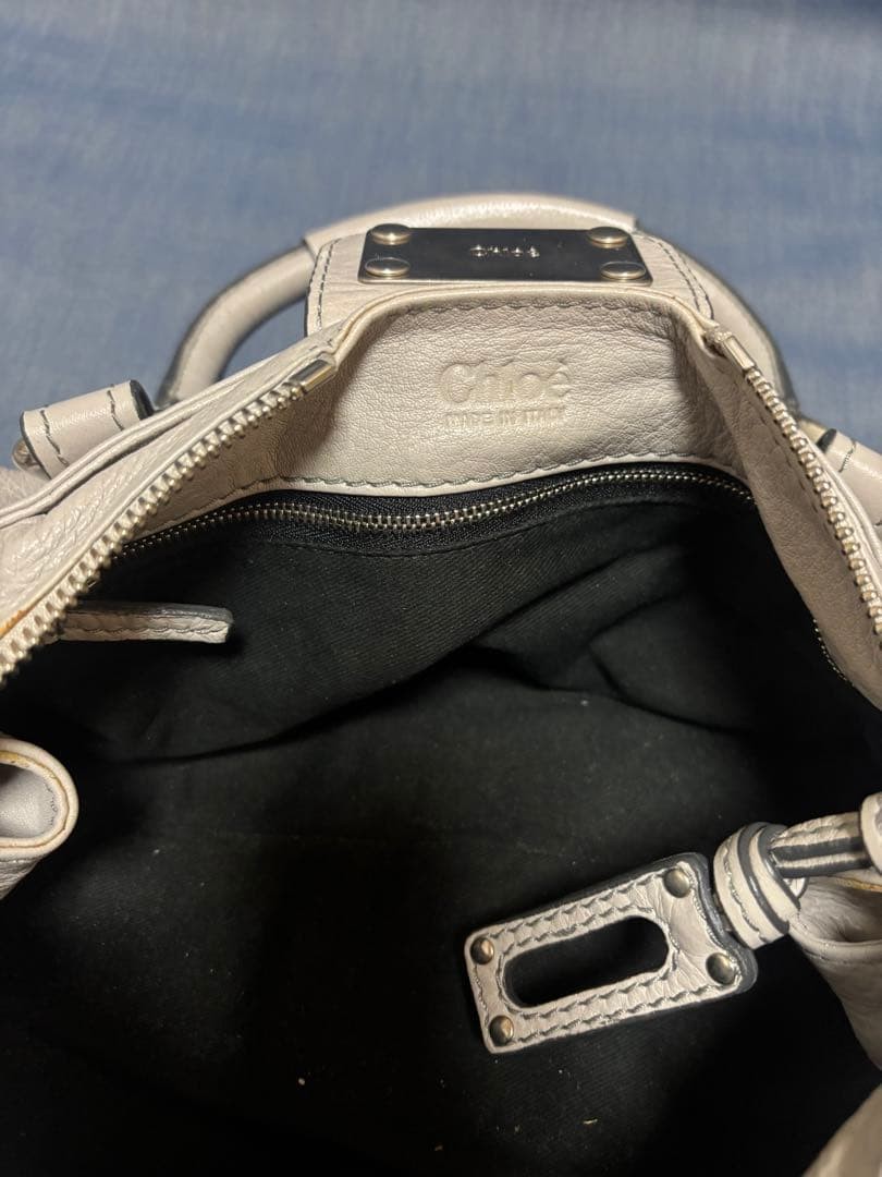 Chloe Paddington Handbag Key Cadena Gray Beige With Guarantee
