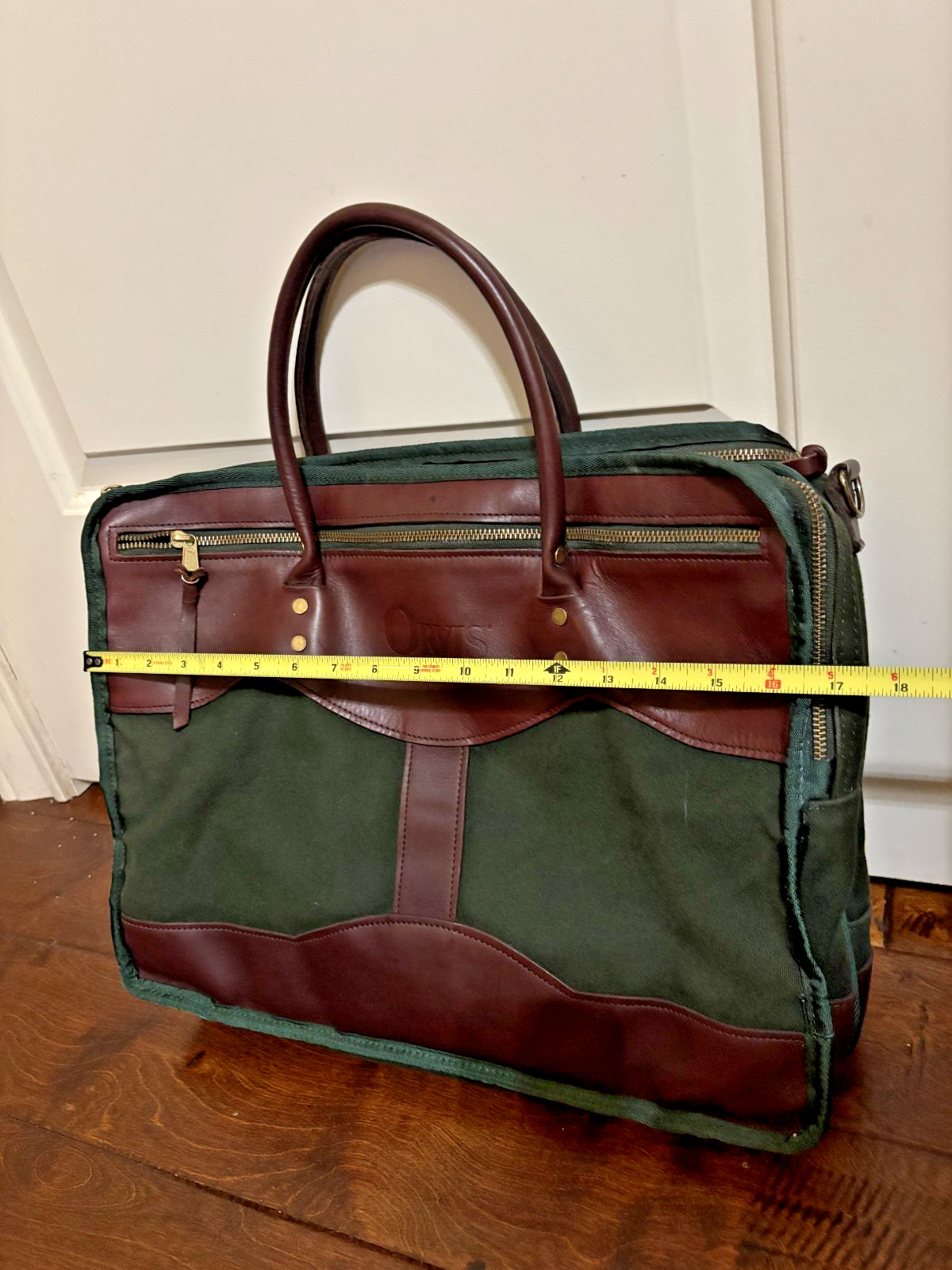 Orvis Battenkill Green Canvas Leather Briefcase/Messenger Bag