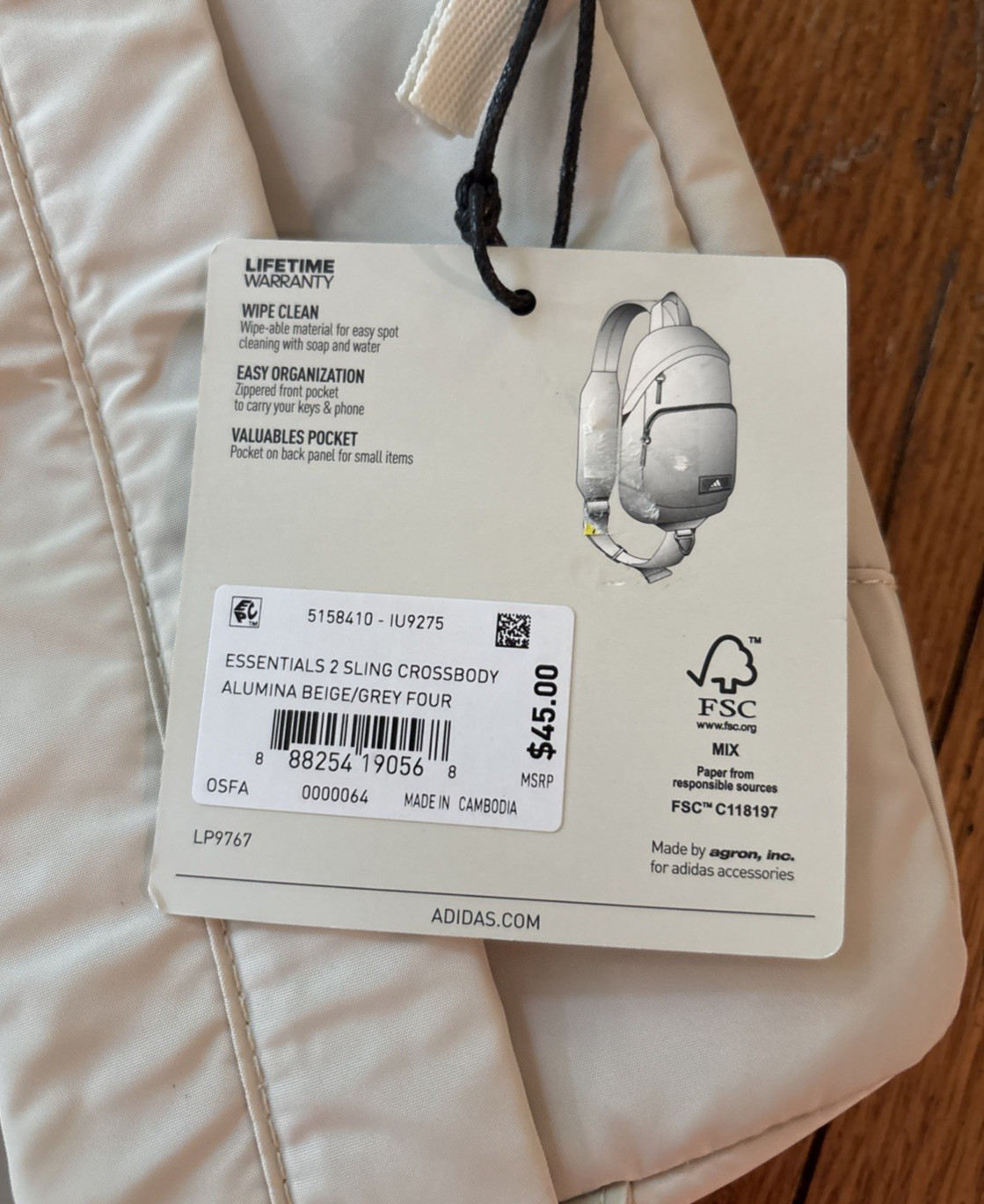 NWT New Adidas Essentials 2 Sling Cream Beige Crossbody Unisex MSRP $45