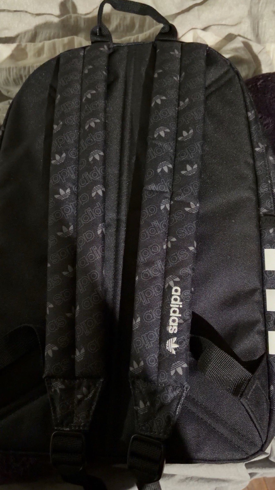 adidas Originals Black Logo Print Backpack Zip, Water Resistant, Padded