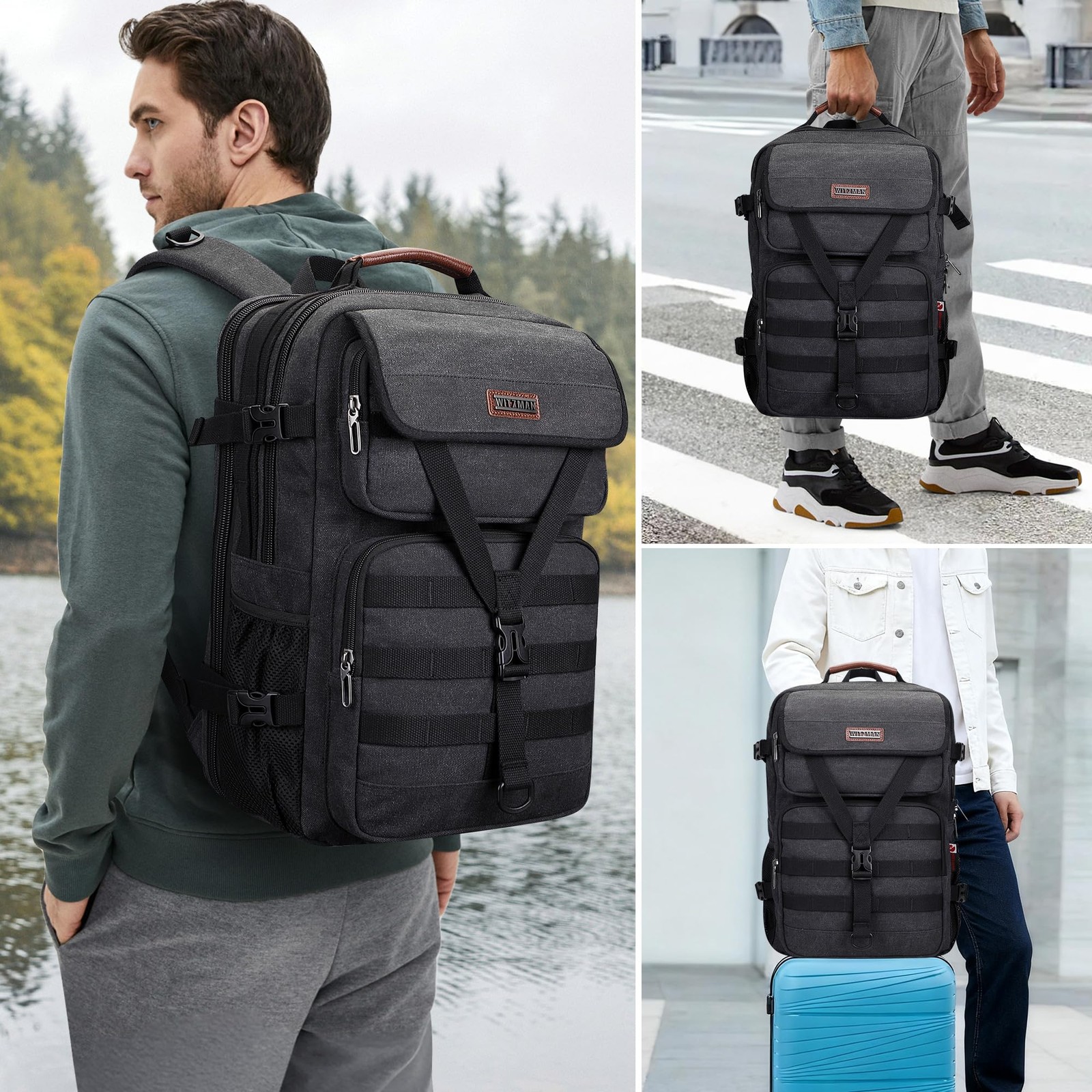 Canvas Travel Backpack for Men Large Laptop Backpack Fits 16 Inch