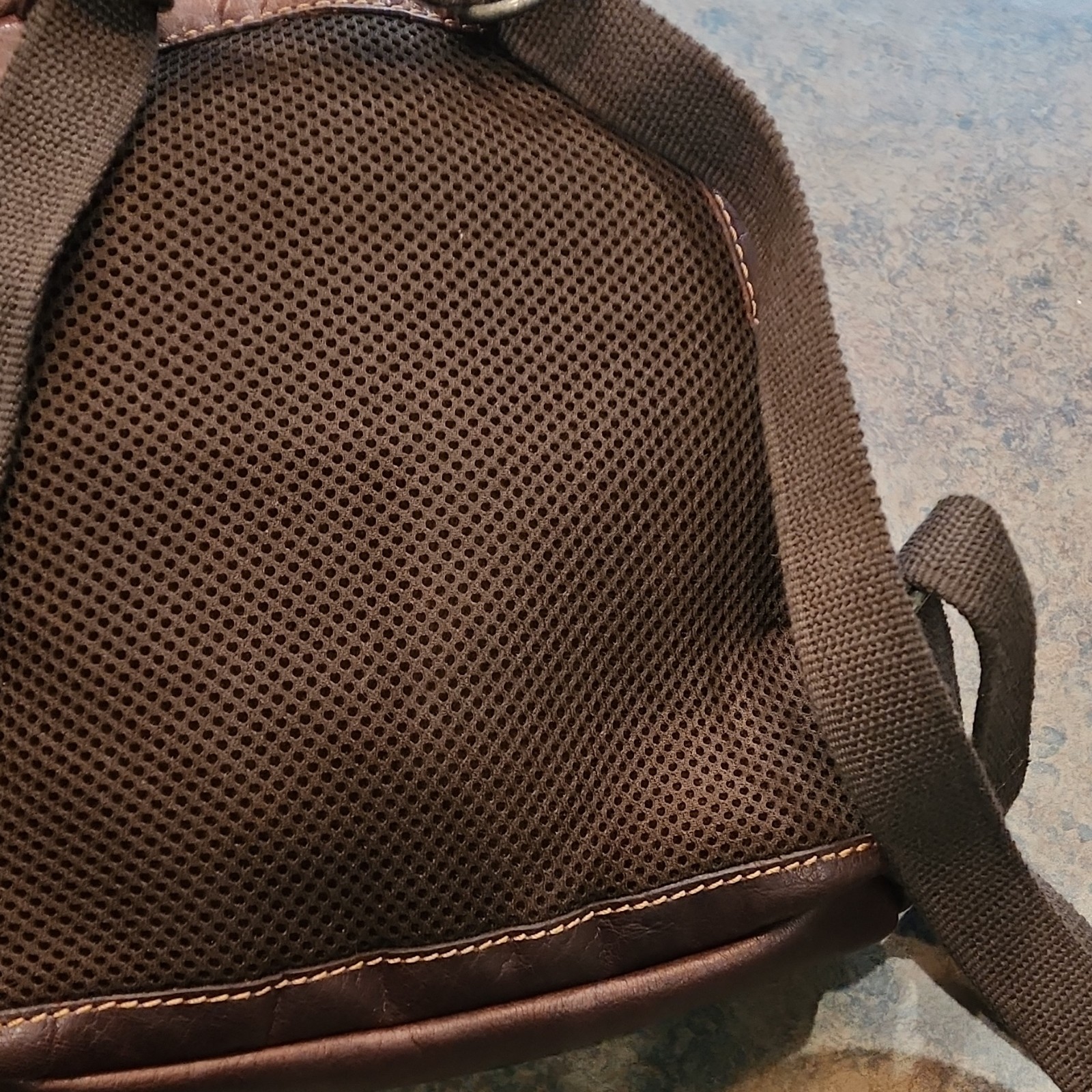 Jack Georges Brown Zip Backpack Leather w/ Striped inside Pattern Men’s 10×10