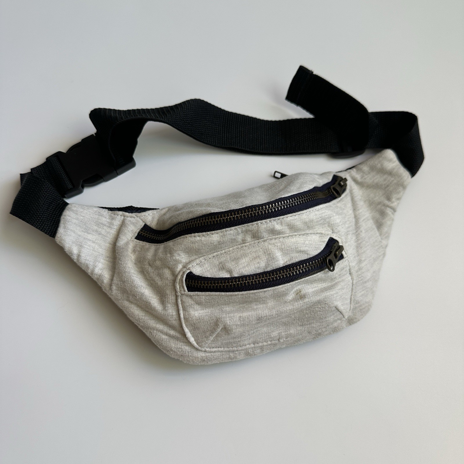 Jersey Knit Beige Fanny Waist Pack Black Adjustable Strap 3 Pockets Hiking Bag
