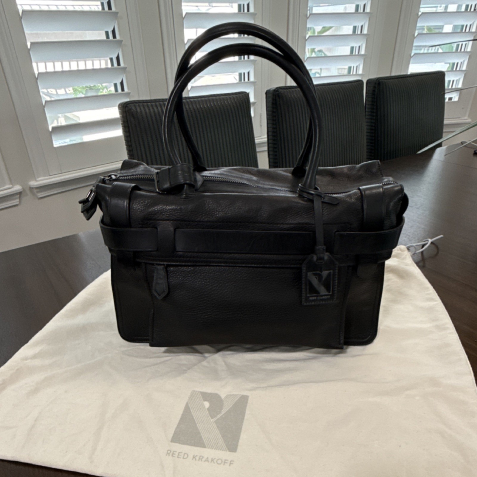 Reed Krakoff Black Shoulder Bag Zip Closure Outer Pockets Designer