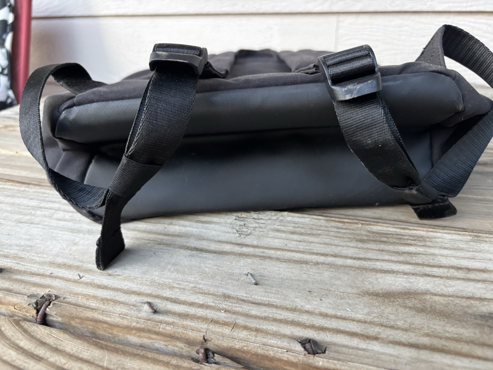 Vuori Black Roll-Top Backpack, Buckle & Zip Closure, Padded Straps