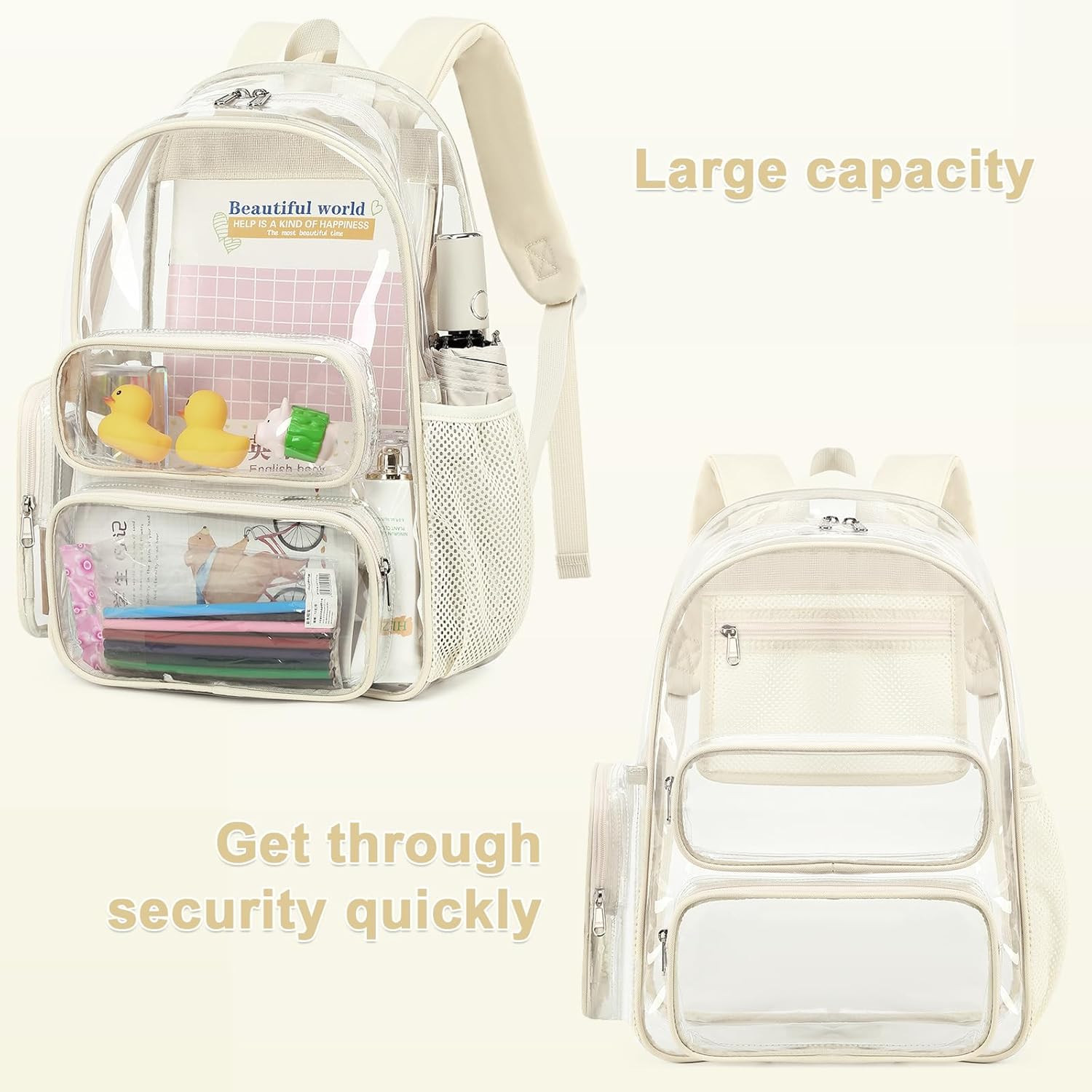 Clear Backpack Heavy Duty Transparent Bag for Stadium Events See through Bookbag