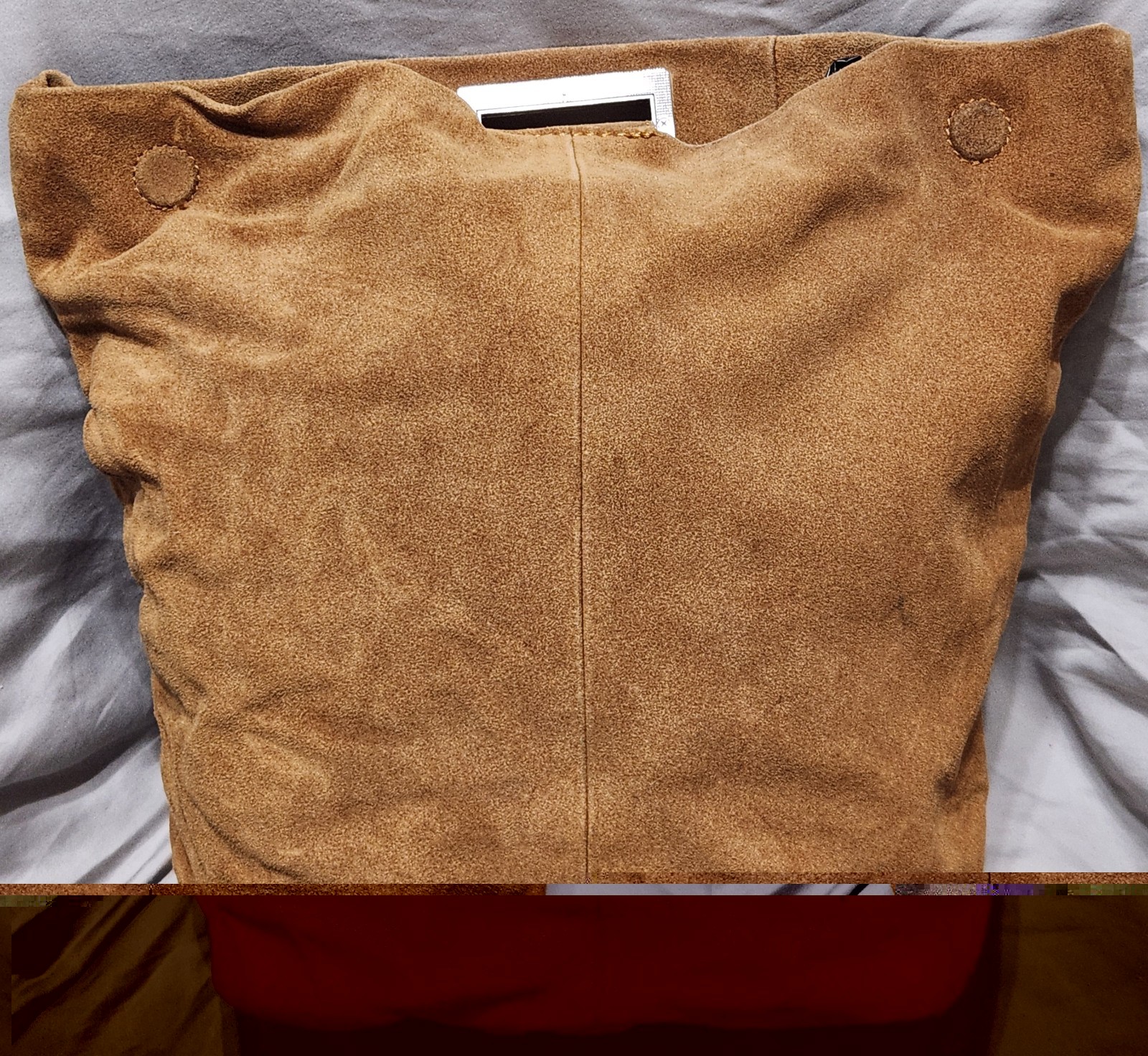 Zara Trafaluc Tan Suede Leather Backpack Rucksack Bag Cotton Linen Lined Boho