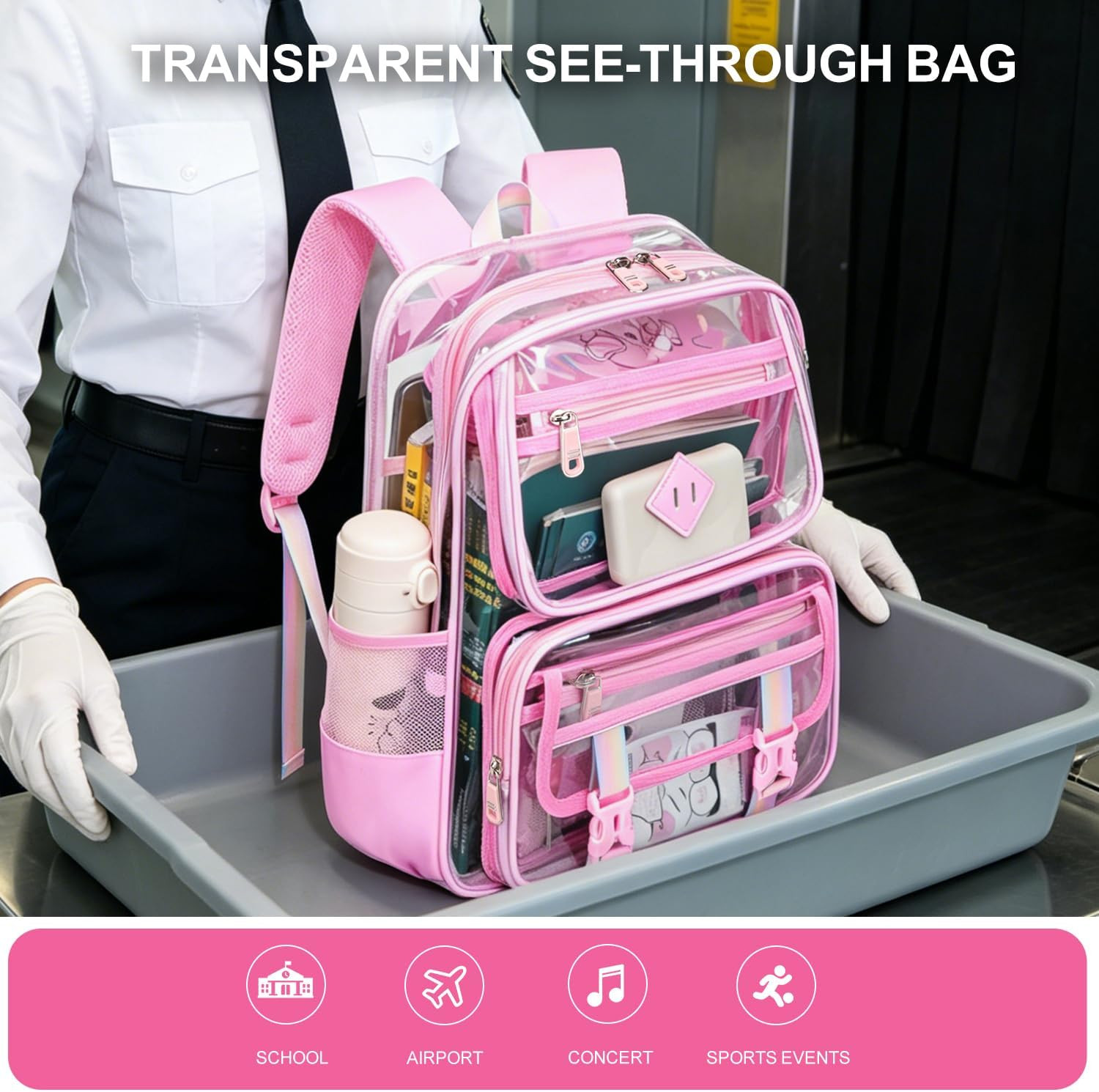 Clear Backpack for School, 16.5 Inch Large Heavy Duty Transparent Backpacks Stad