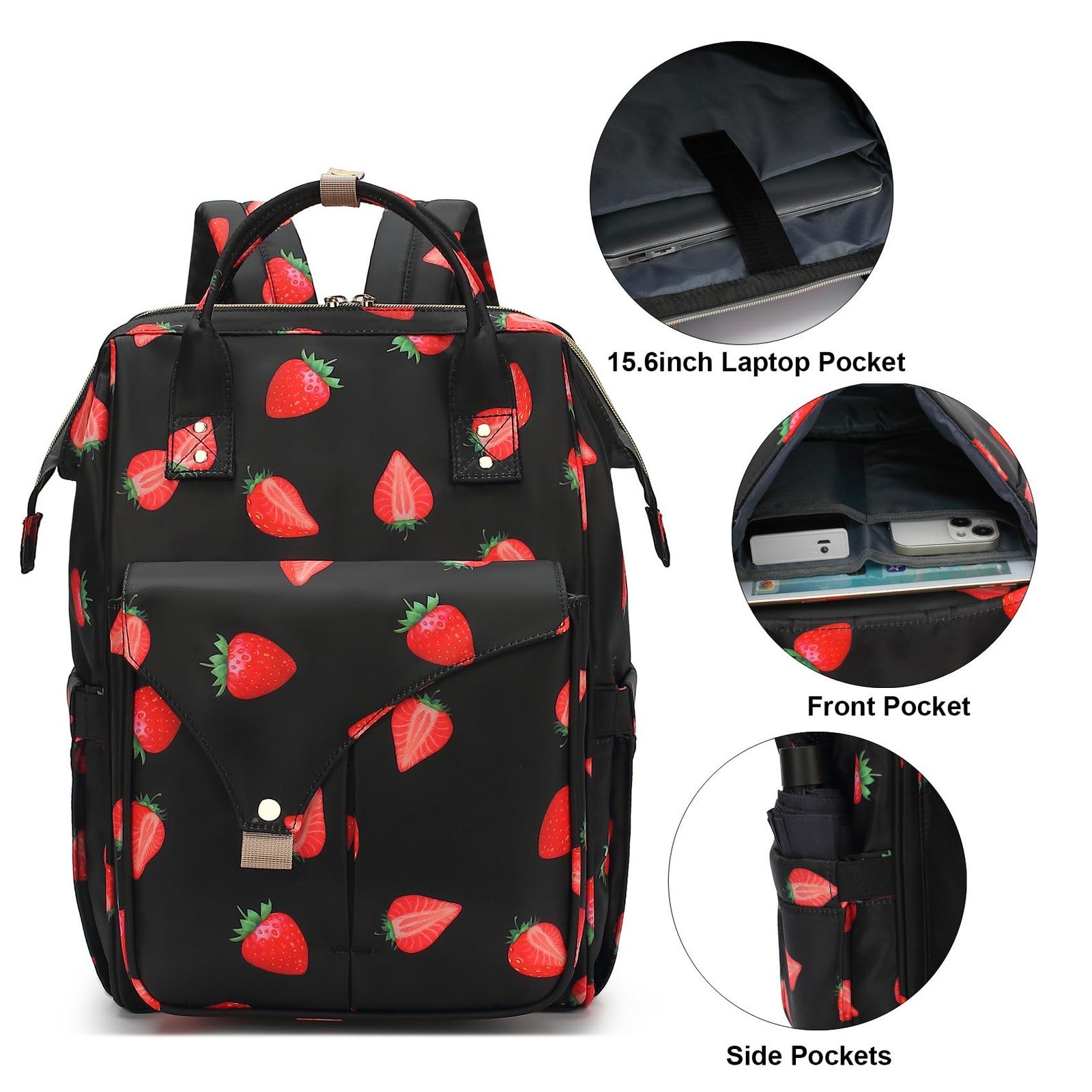 Strawberry Laptop Backpack College School Bookbags Nurse Travel 15.6 Inch