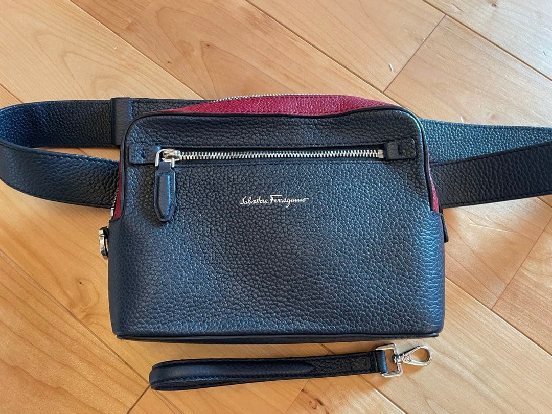 Salvatore Ferragamo Crossbody Bag Navy Leather Men Authentic Excellent From JPN