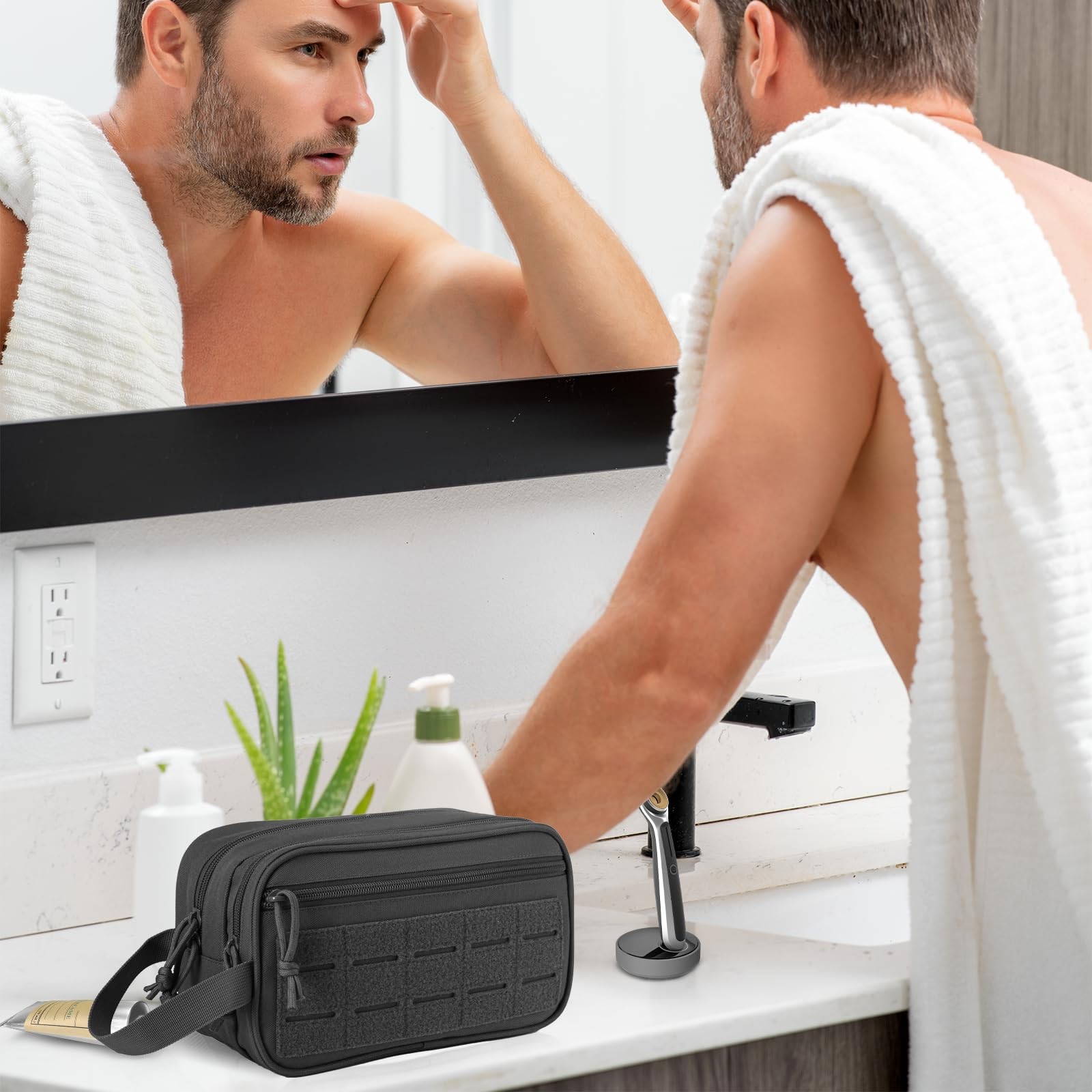 QT&QY Tactical Toiletry Bag For Men 10.4 x 4.3 x 5.9 inches, 1 US Black