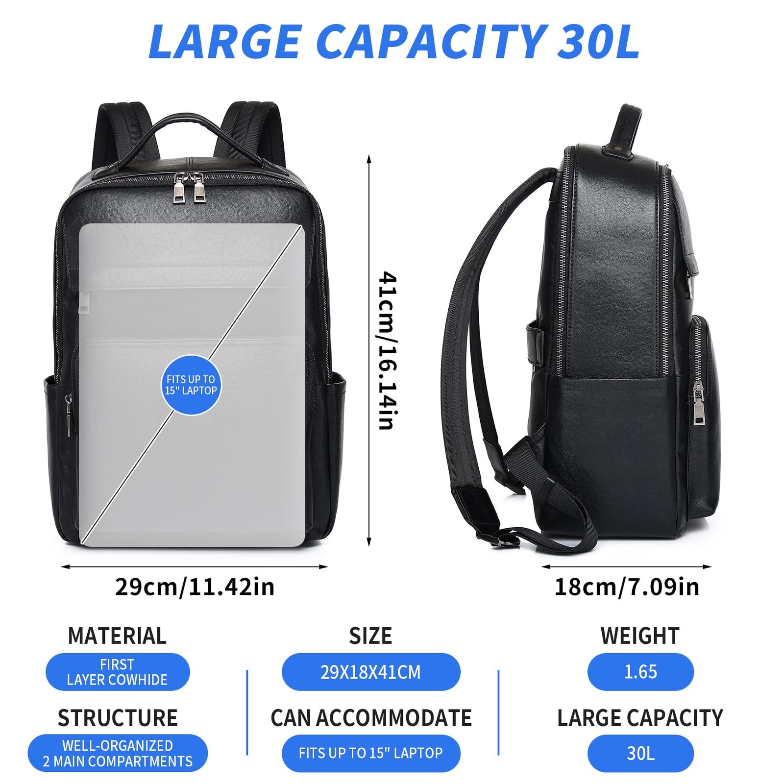 Veg-Tan Genuine Leather Backpack for Men Multi-Functional 15.6″ Laptop Backpa…