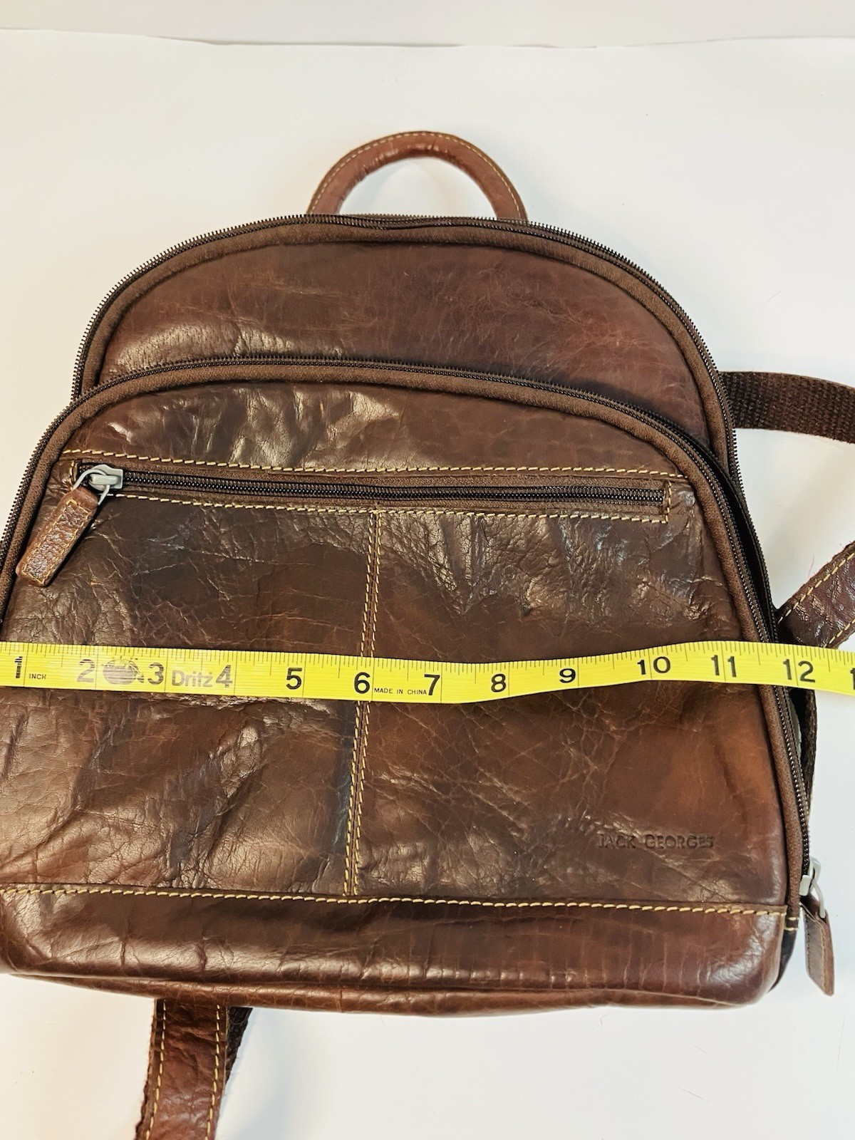 Jack Georges Voyager Backpack Hand Stained Buffalo Leather Brown Adjustable Stra