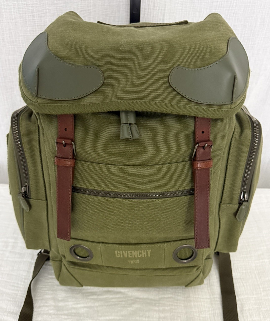 Givenchy Army Green Canvas & Leather Military Rucksack Backpack Archive Techwear