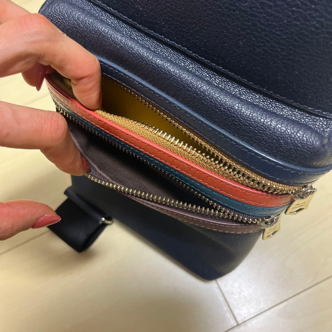 Paul Smith Navy Leather Body Bag Men Zipper Crossbody Waist Pouch Japan Style