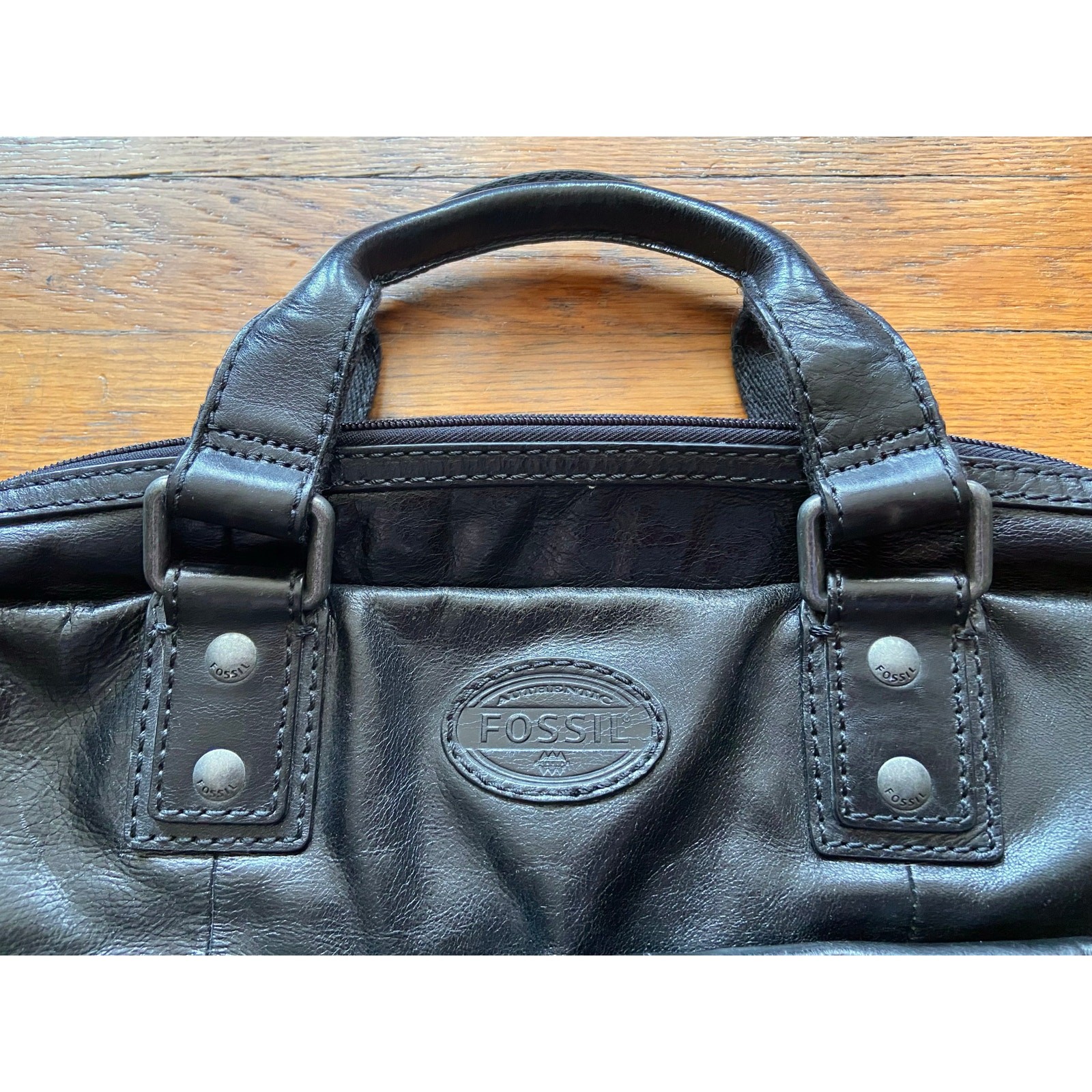 FOSSIL Black Leather Padded Mens Attache
