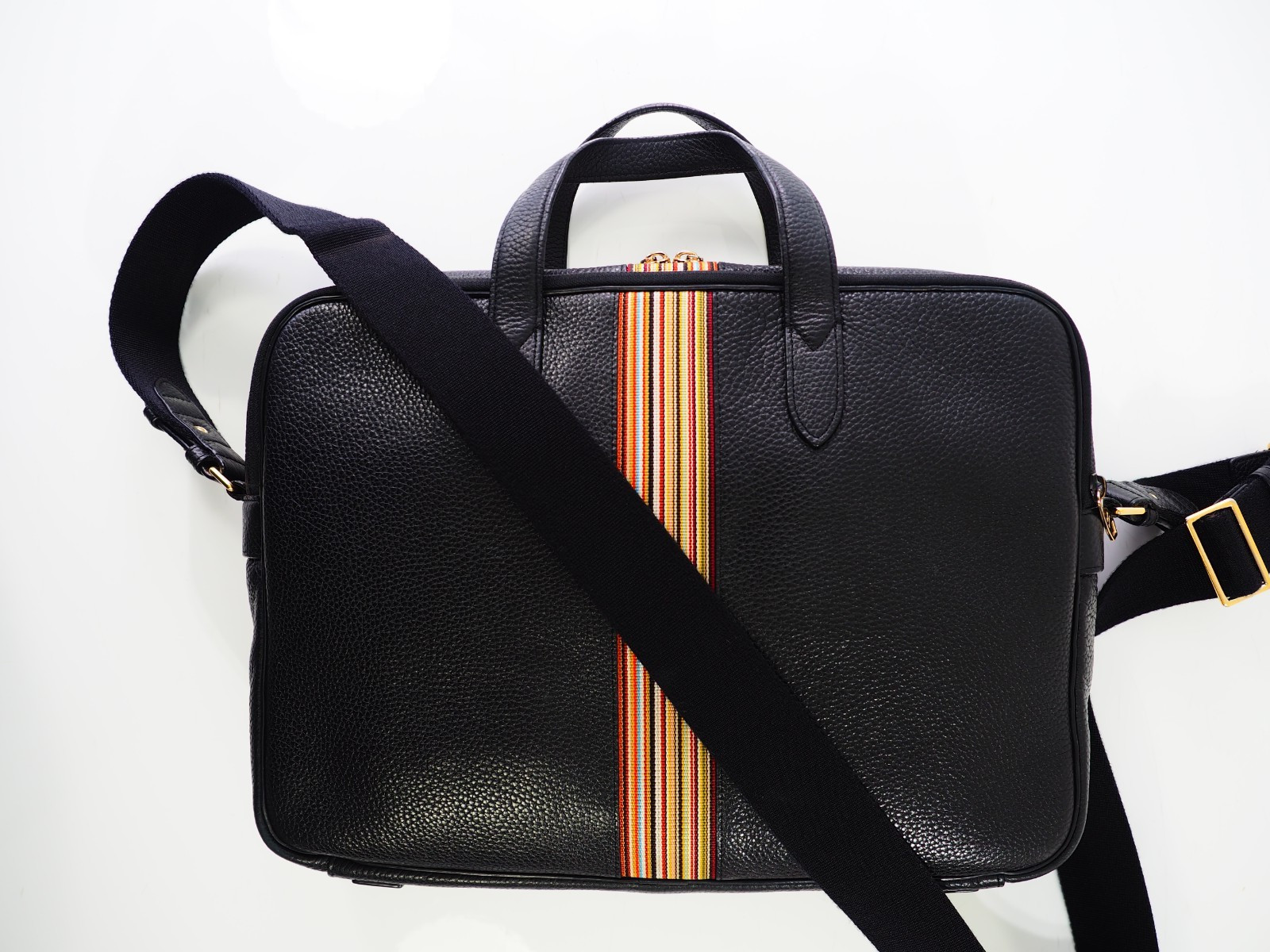 Paul Smith Bag Signature Stripe City Webbing Black Leather Folio Crossbody