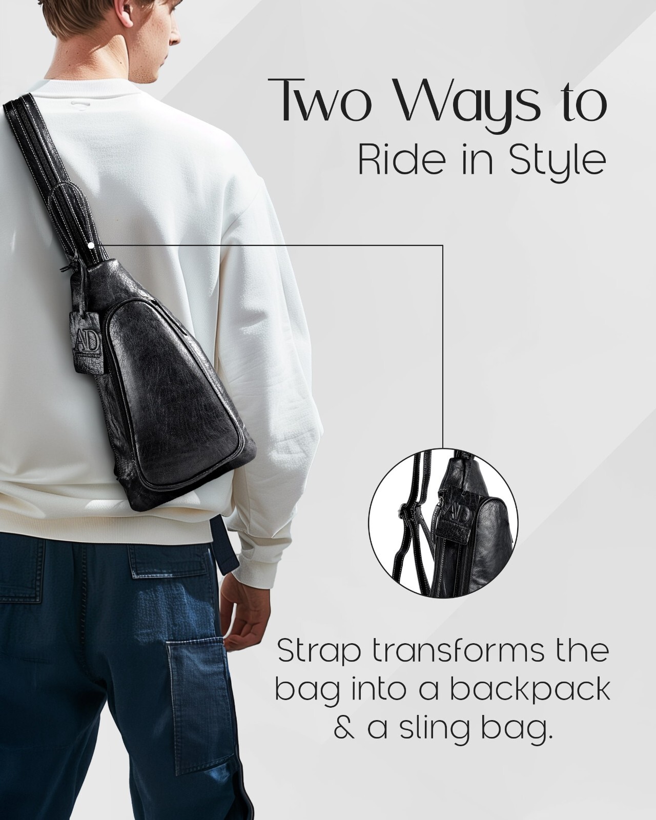 Leather Sling Bag for Men Cross Chest Shoulder Bag W/ Anti-Theft Hidden Air Tag
