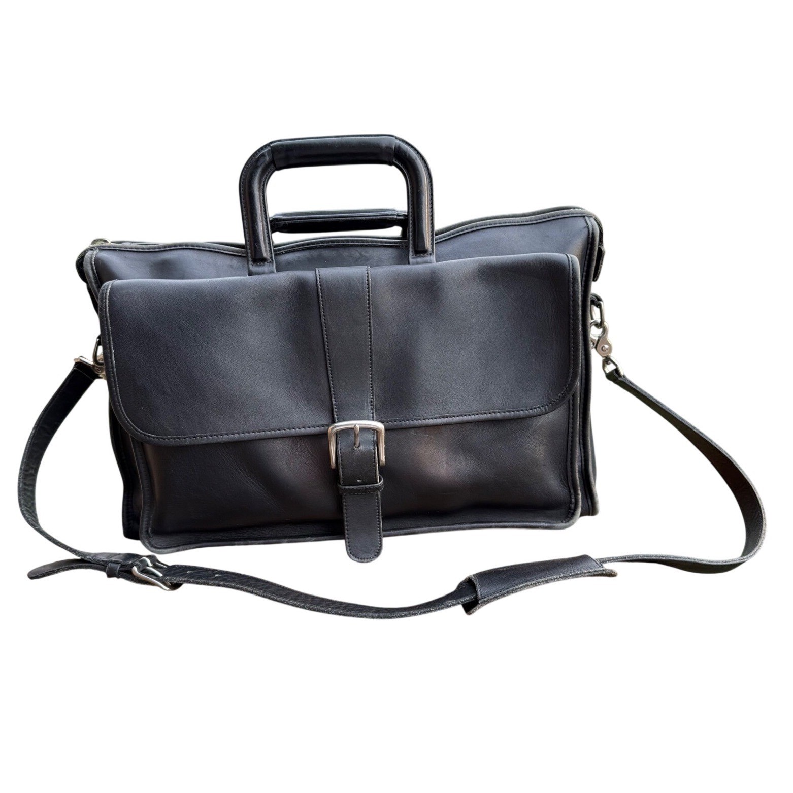 Coach Vintage Leather Briefcase Laptop Bag Mens Womens Good Strap Buckle Pocket