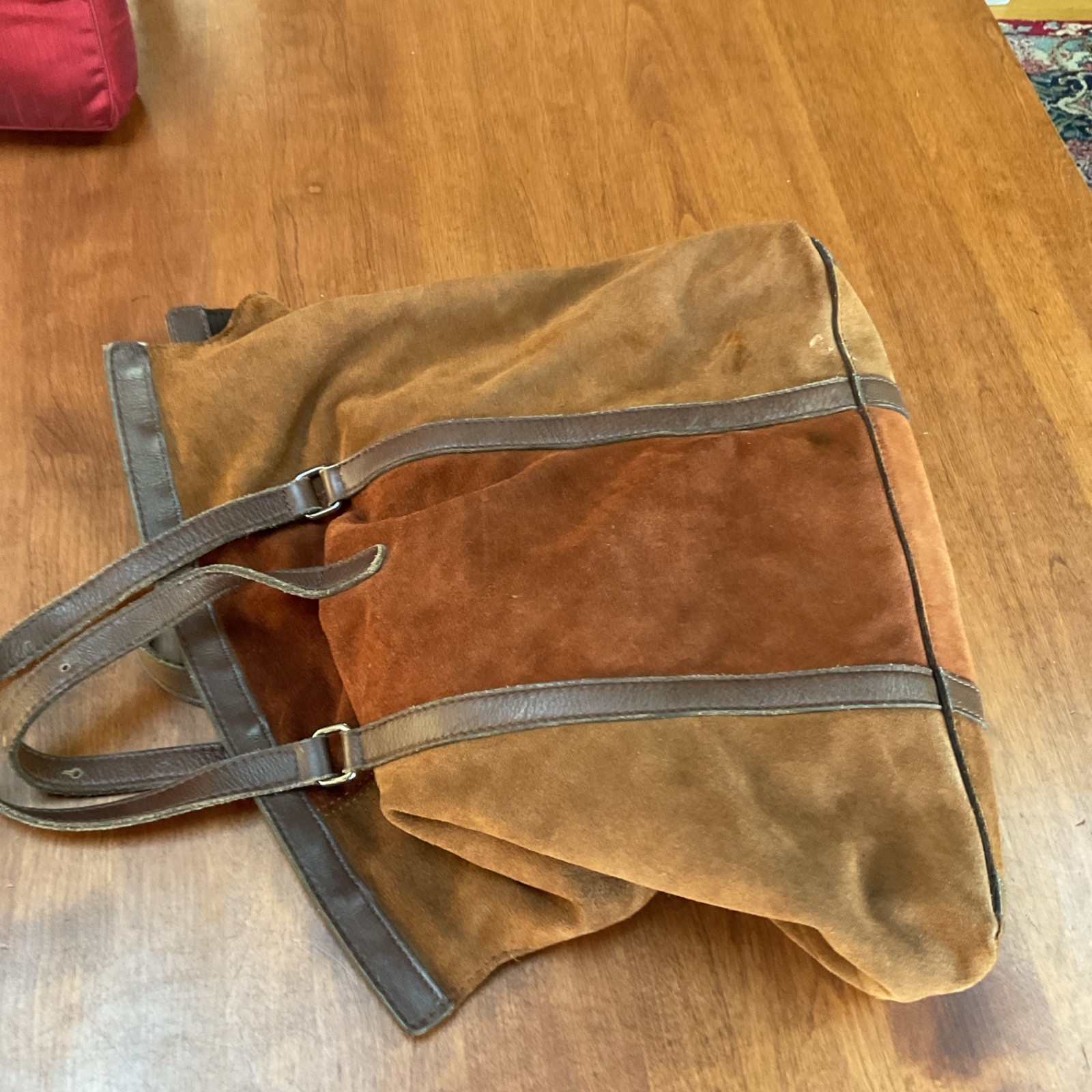 Zara Unisex Shopping Tote Messenger Bag Used Suede Brown Camel Shoulder.