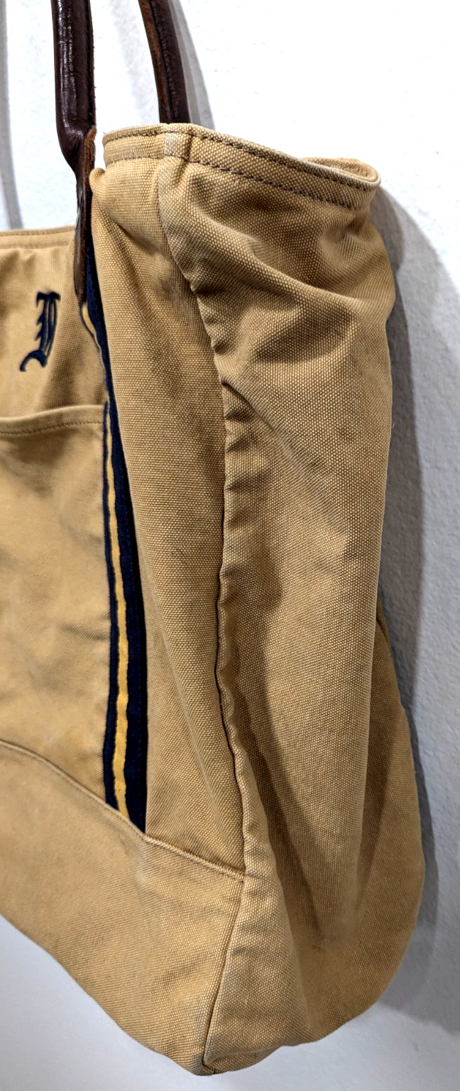 Vtg RALPH LAUREN RUGBY Tote Bag Canvas Leather Handles Shoulder Luggage Logo *