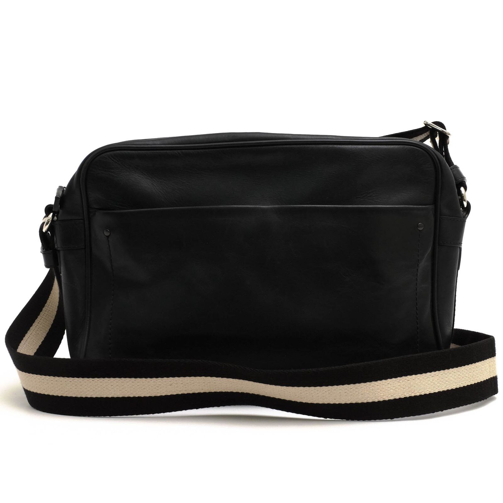 BALLY bag shoulder bag genuine leather black TRAFOI stripe messenger bag 31×22cm