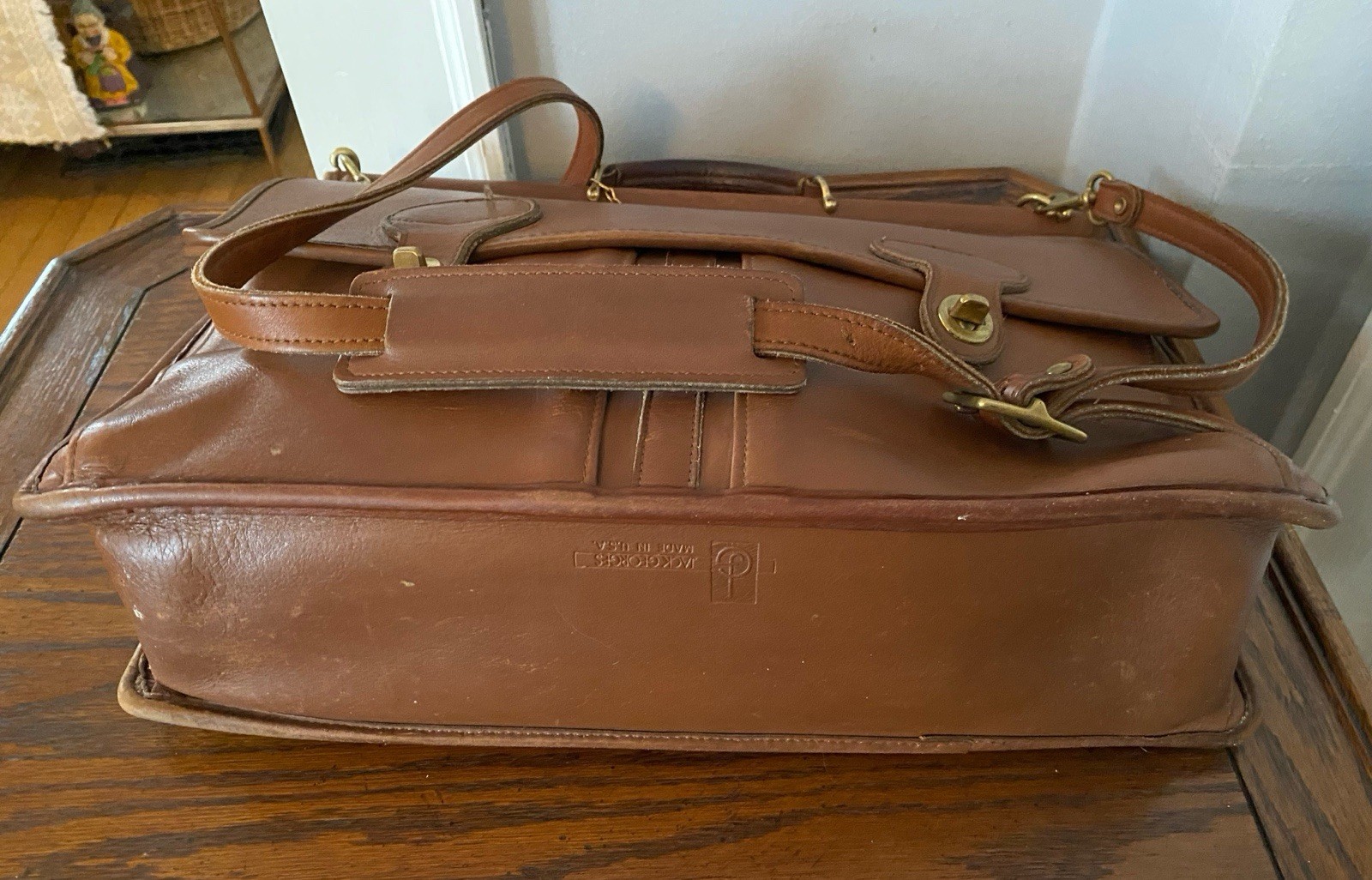 Jack Georges Leather Messenger Brief Bag Brown Handle Shoulder Laptop 16x11x5