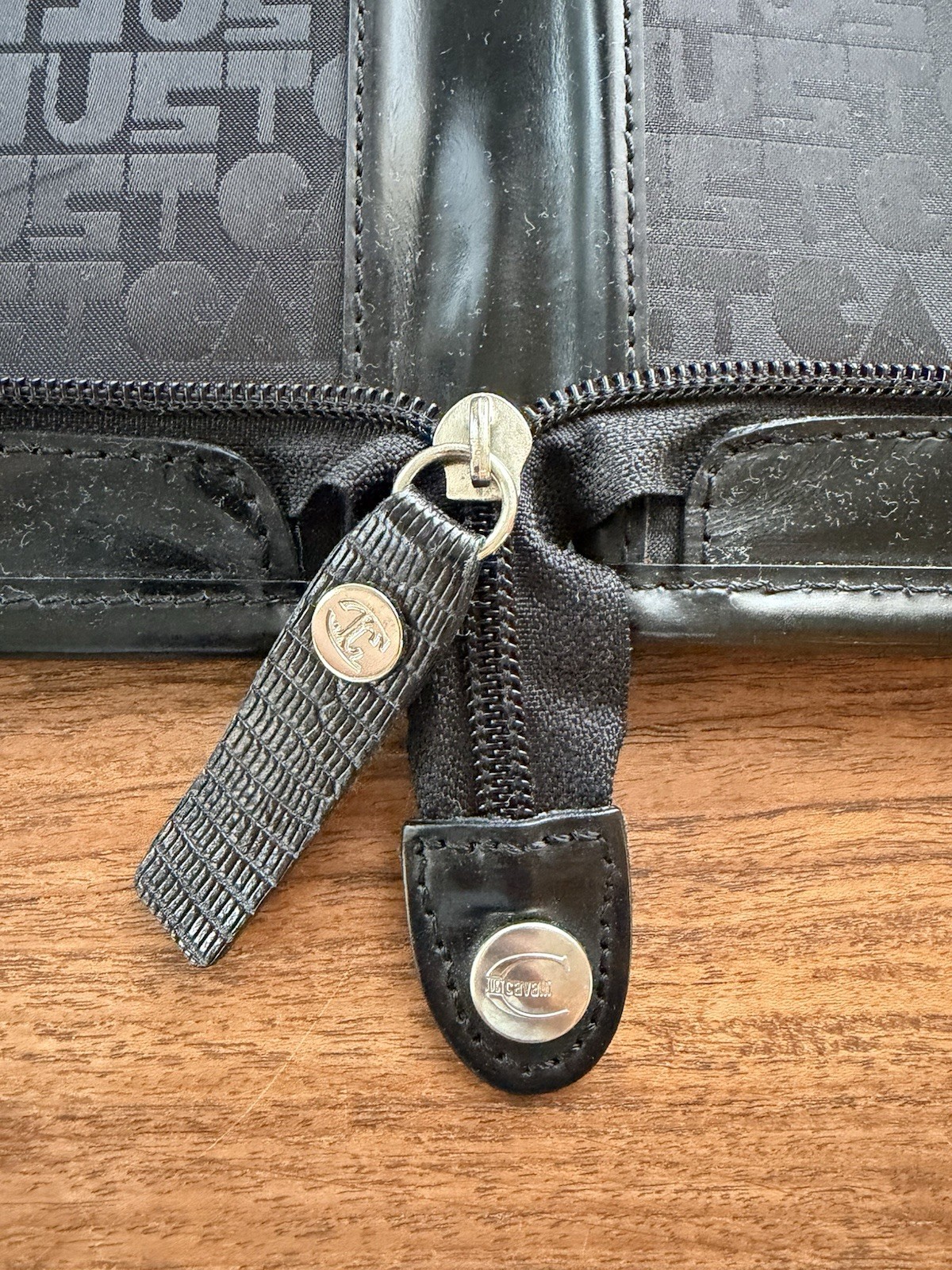 Just Cavalli Portfolio Document Case Black Patent Genuine Leather