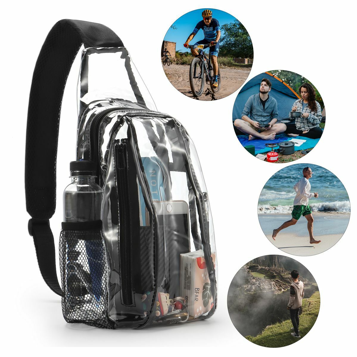 2Pcs Clear Sling Bag Stadium Approved Mini PVC Crossbody Shoulder Backpack Chest