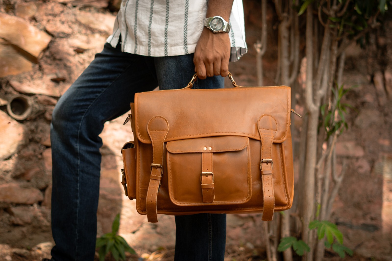 16 inch Leather Laptop Messenger Bag for Men Satchel Office Business Briefcase