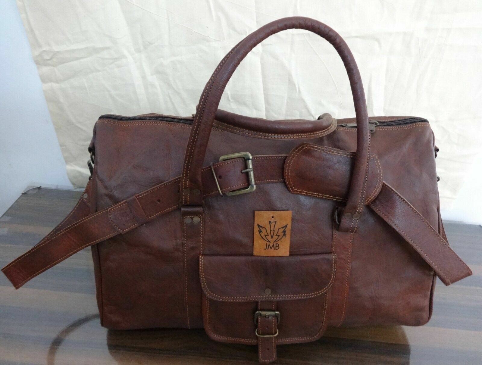 Leather Bag Triangle Duffle Travel gym weekend overnight Men’s genuine Leather