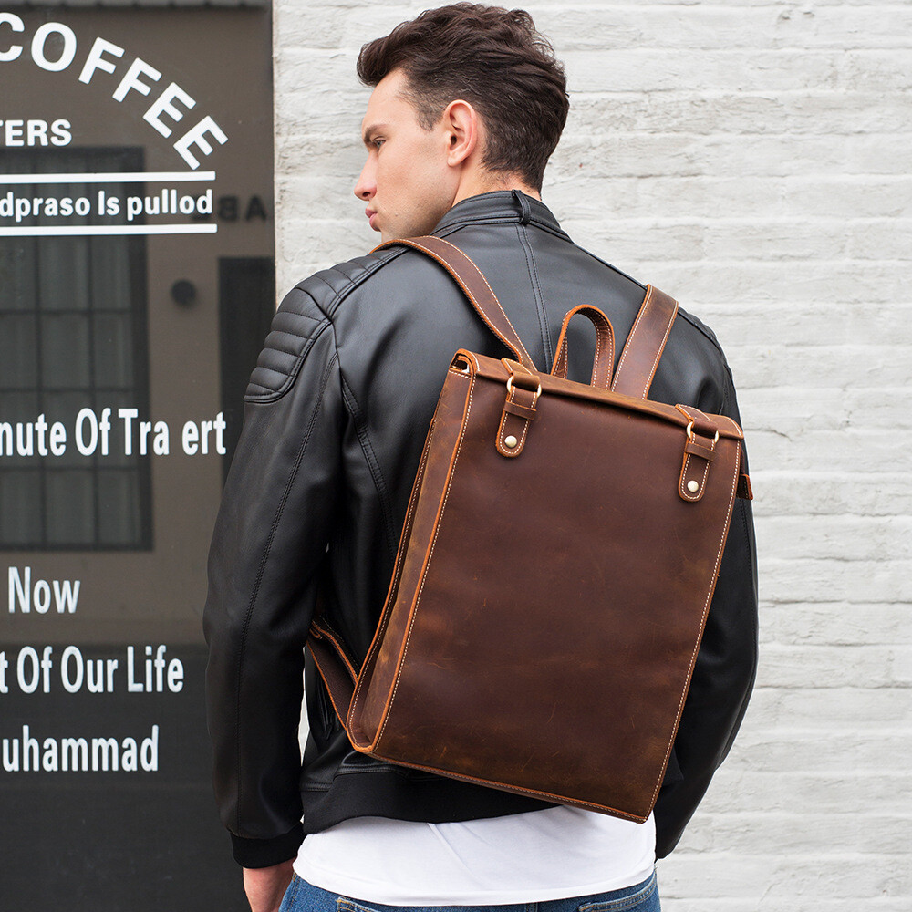 Men’s Leather Backpack Retro Large Capacity Computer Travel Business Backpack